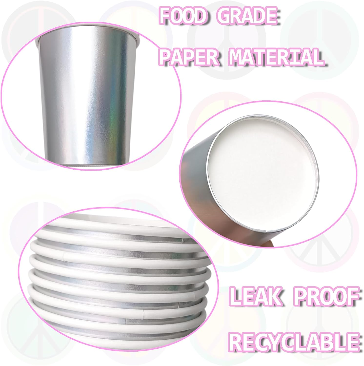 Eacitown 50 Pcs Iridescent Paper Cups Disco Party Cups Rainbow Silver Mermaid Unicorn Themed Birthday Party Supplies 9OZ image number 6