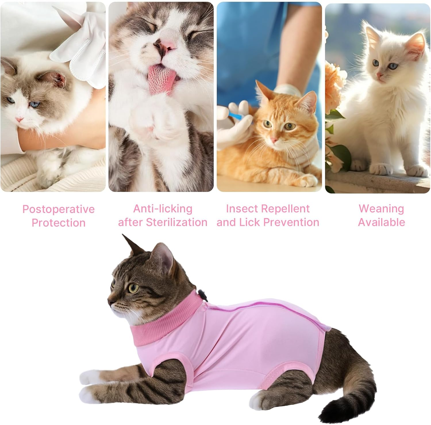 Velmoriah Cat Recovery Suit, Breathable Cat Onesie after Surgery Female for Abdominal Wounds or Skin Diseases, Kitten Surgery Recovery Suit for Cats anti Licking (Pink, S) image number 5