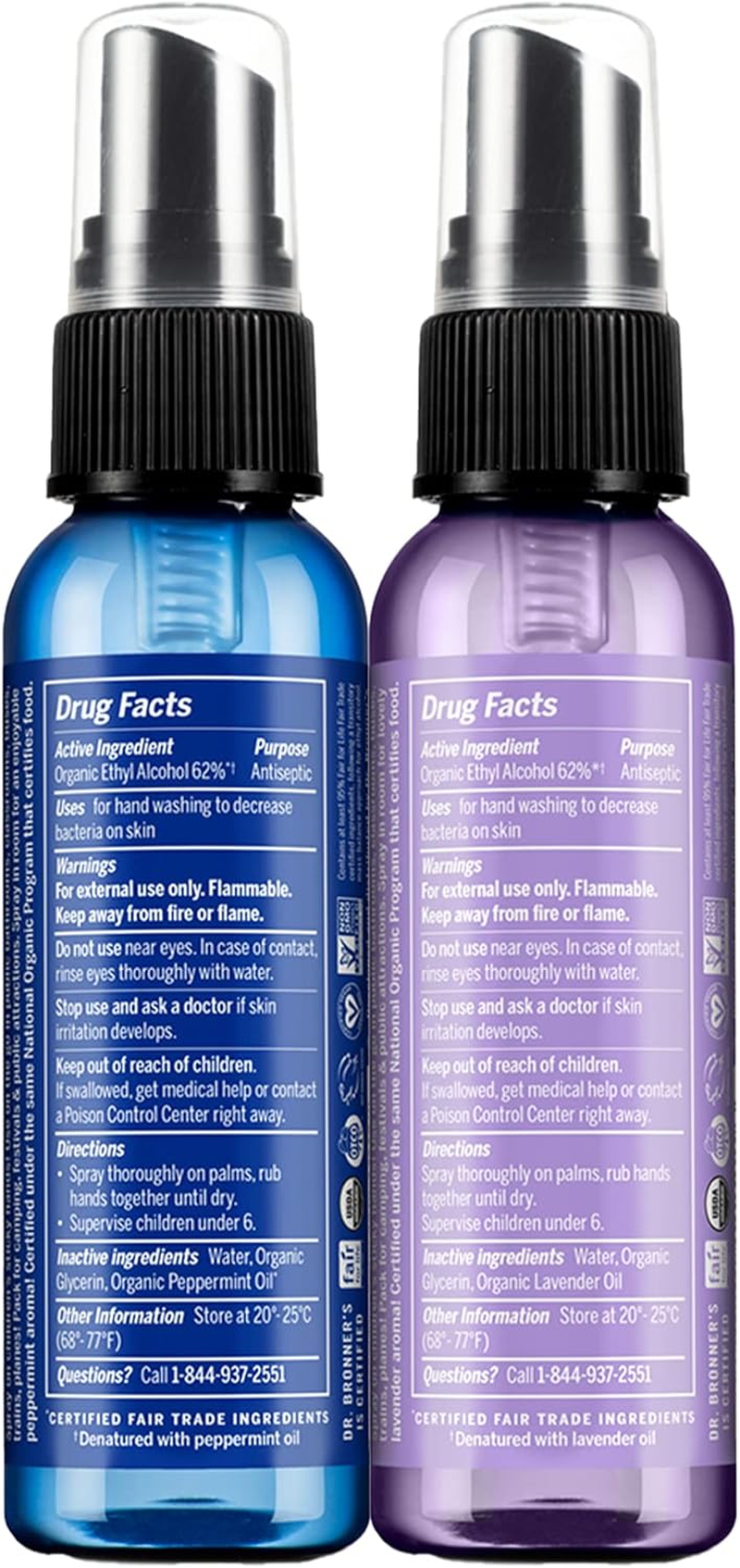 Dr. Bronner&rsquo;S - Organic Hand Sanitiser Spray (6-Pack) - Moisturising Travel Pack Sanitiser - Lavender & Peppermint - 6 X 59Ml image number 6