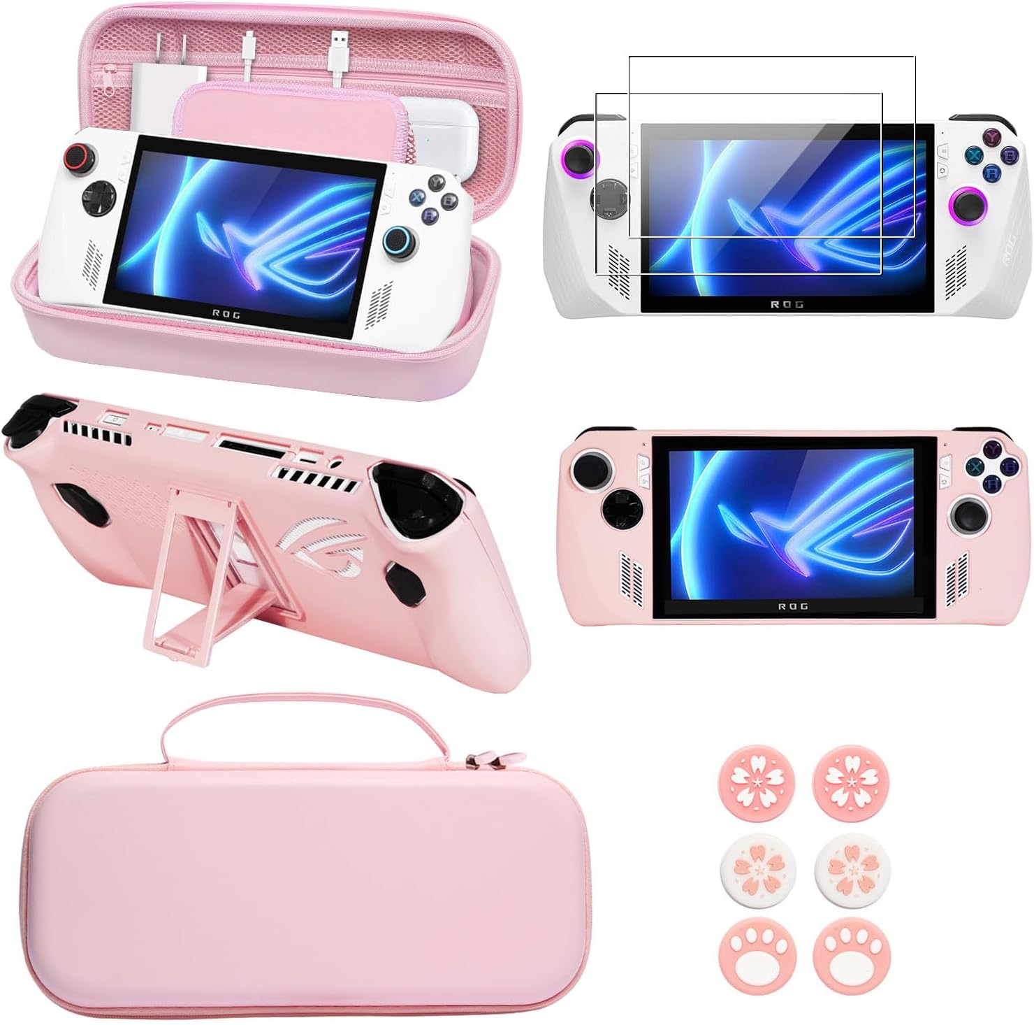 GUTIAL Accessories Kit for ASUS ROG Ally 2023 - Accessories Bundle for ROG Alloy Gaming Handheld with Carrying Case Protective Cover Case and 2 Pack Screen Protector, 6 Thumb Grips - Pink image number 3