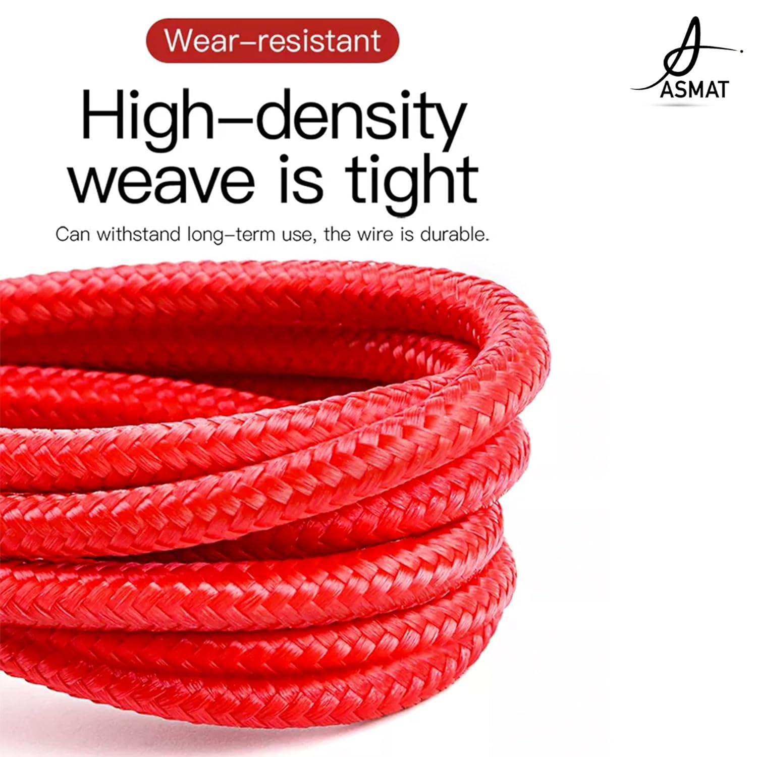 ASMAT Braided Fast Iphone Charger Cable Compatible for Apple Iphone 7 8 X 11 12 13 14 Pro Ipad & Airpods - Red Color 2 Meter image number 1