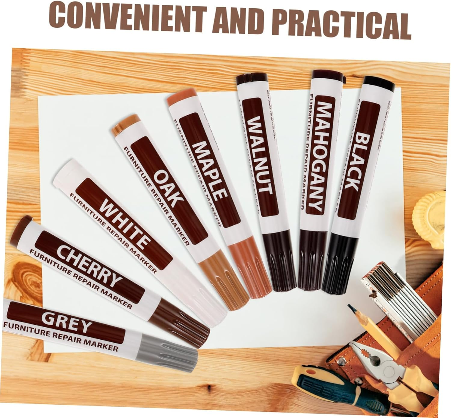 8Pcs Furniture Repair Stain Pen Scratch Repair Markers for Hardwood Floor image number 2