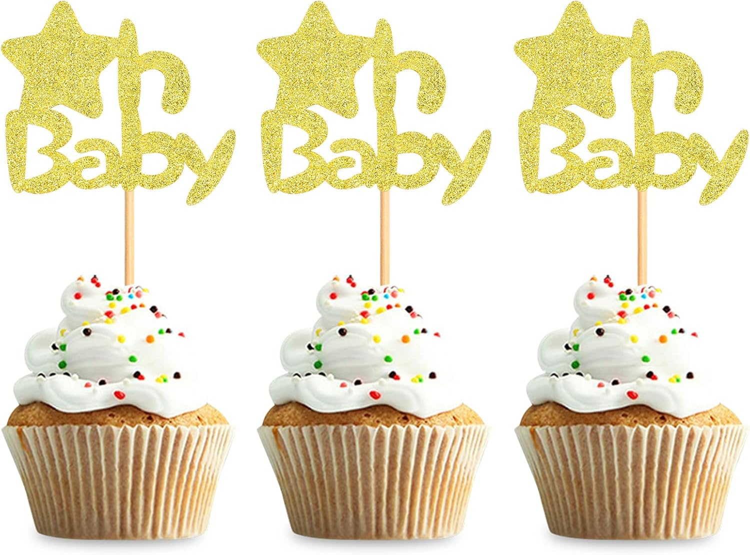 24 Pack Star Oh Baby Cupcake Toppers Baby Shower Theme Party Decoration Baby Gender Reveal Cupcake Picks Birthday Cake Decorations Supplies Gold image number 1