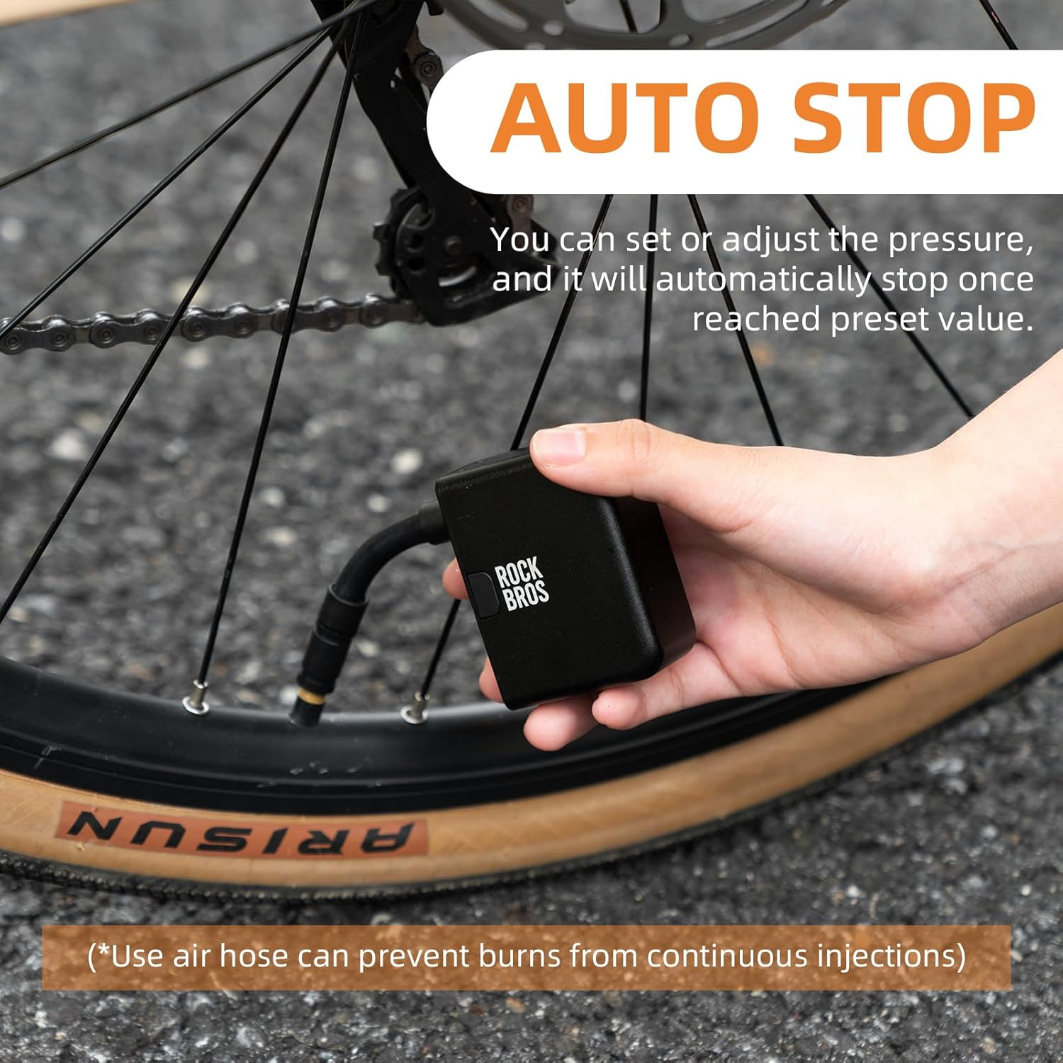 ROCKBROS Mini Bike Pump Portable Electric Bicycle Pump100Psi Tiny Bike Air Pump Tire Inflator Type-C Rechargeable Battery with Presta Schrader Valve, Cycling Gifts for Men Women