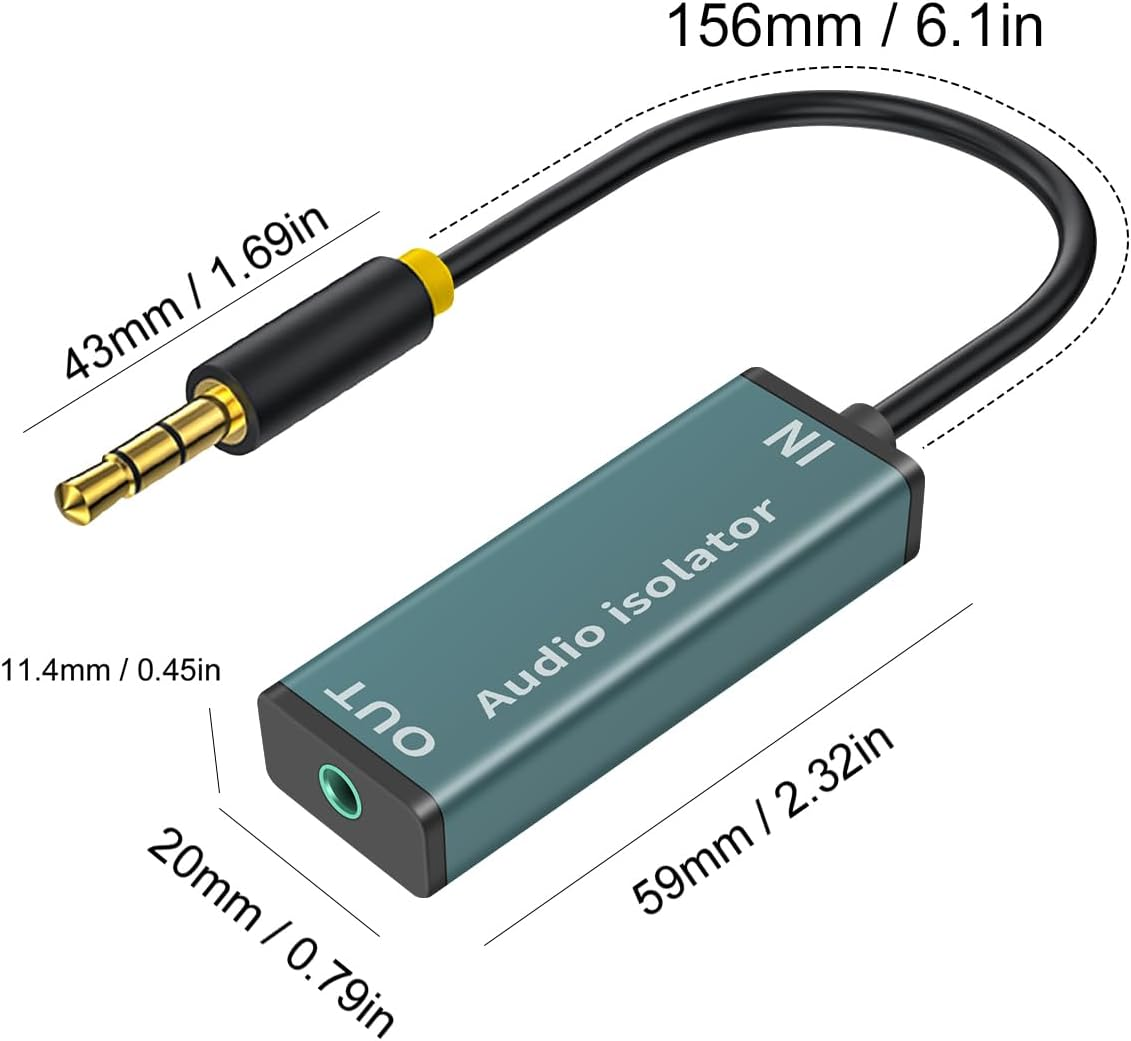 Duttek Ground Loop Isolator for Car Audio, 3.5Mm Ground Loop Isolator, 3.5Mm Hum Eliminator, Stereo Sound System Accessory Support Home and Car Stereo Systems image number 1