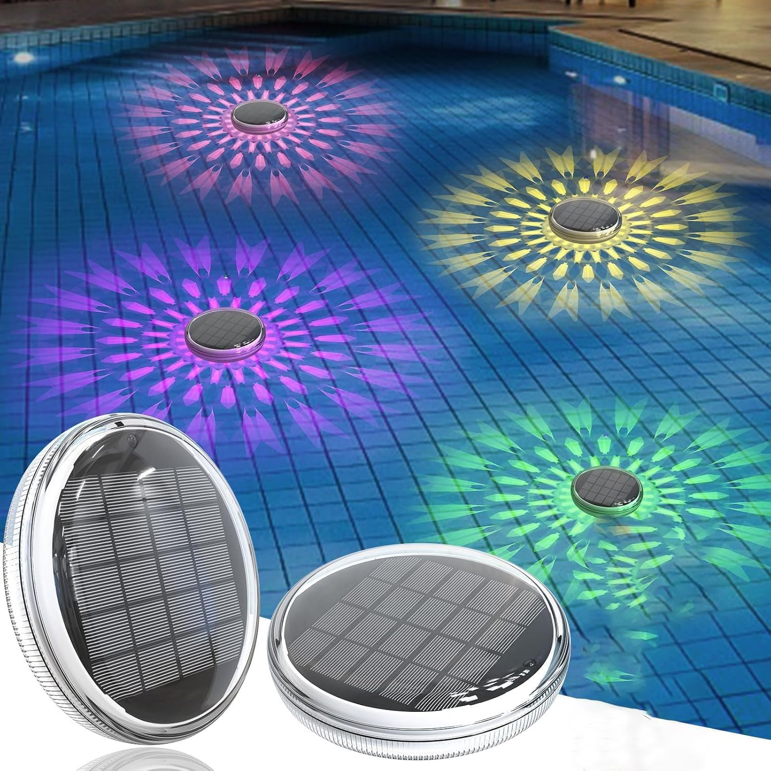 Solar Rechargeable Floating Pool Lights(2 Pack), Pool Lights That Float, 9 Lighting, Timing Mode, IPX7 Waterproof for Inground Pool, Bathroom, Bathtub, Pool Party image number 5