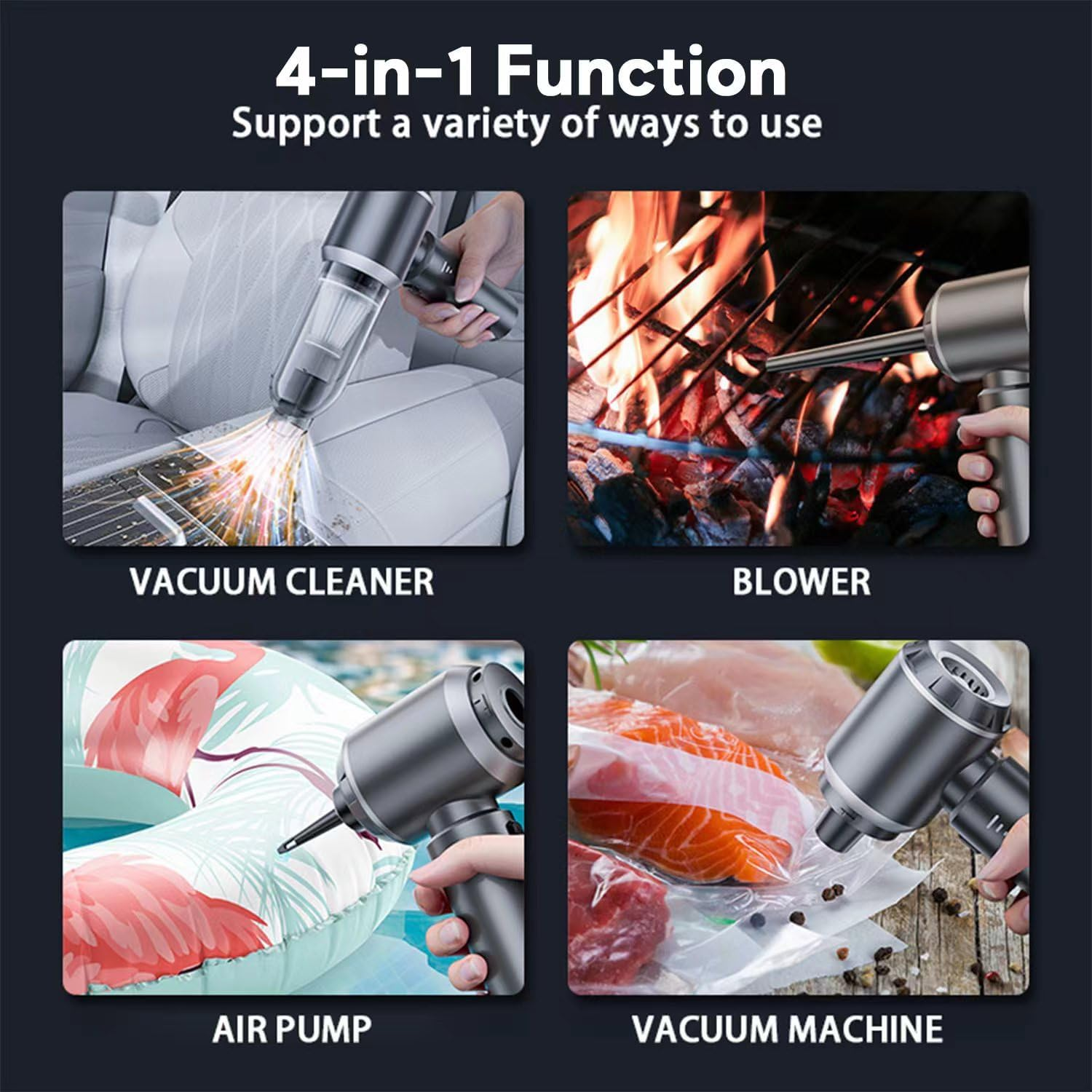 Car Vacuum Cleaner, 25000PA Mini Handheld Vacuum Cleaner, 4-In-1 Compressed Air Duster & Air Blower & Pump Hand Held Vacuum with Brushless Motor for Car, Home, Office,Camping