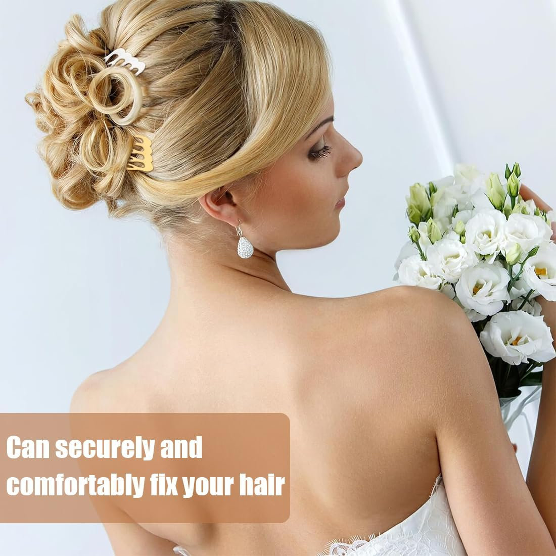 Pack of 20 Teeth Metal Side Hair Combs Plain Wire Sliding Combs Wedding Bridal Veil Combs Decorative Headpiece French Twist Updo Chignon Bun Clips image number 1