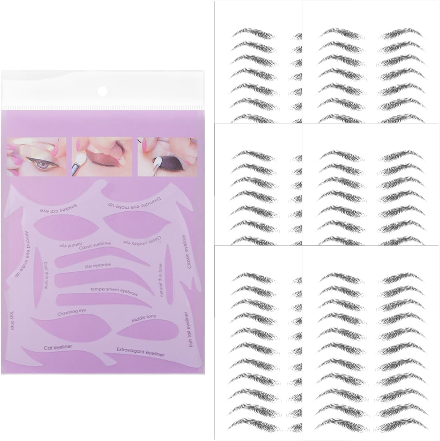 6 Pieces Simulated Eyebrow Stains and 1 Piece Eyebrow Template, Waterproof Eyebrow Stains, Multifunctional Eye Make-Up Templates, Beauty Tools. image number 2