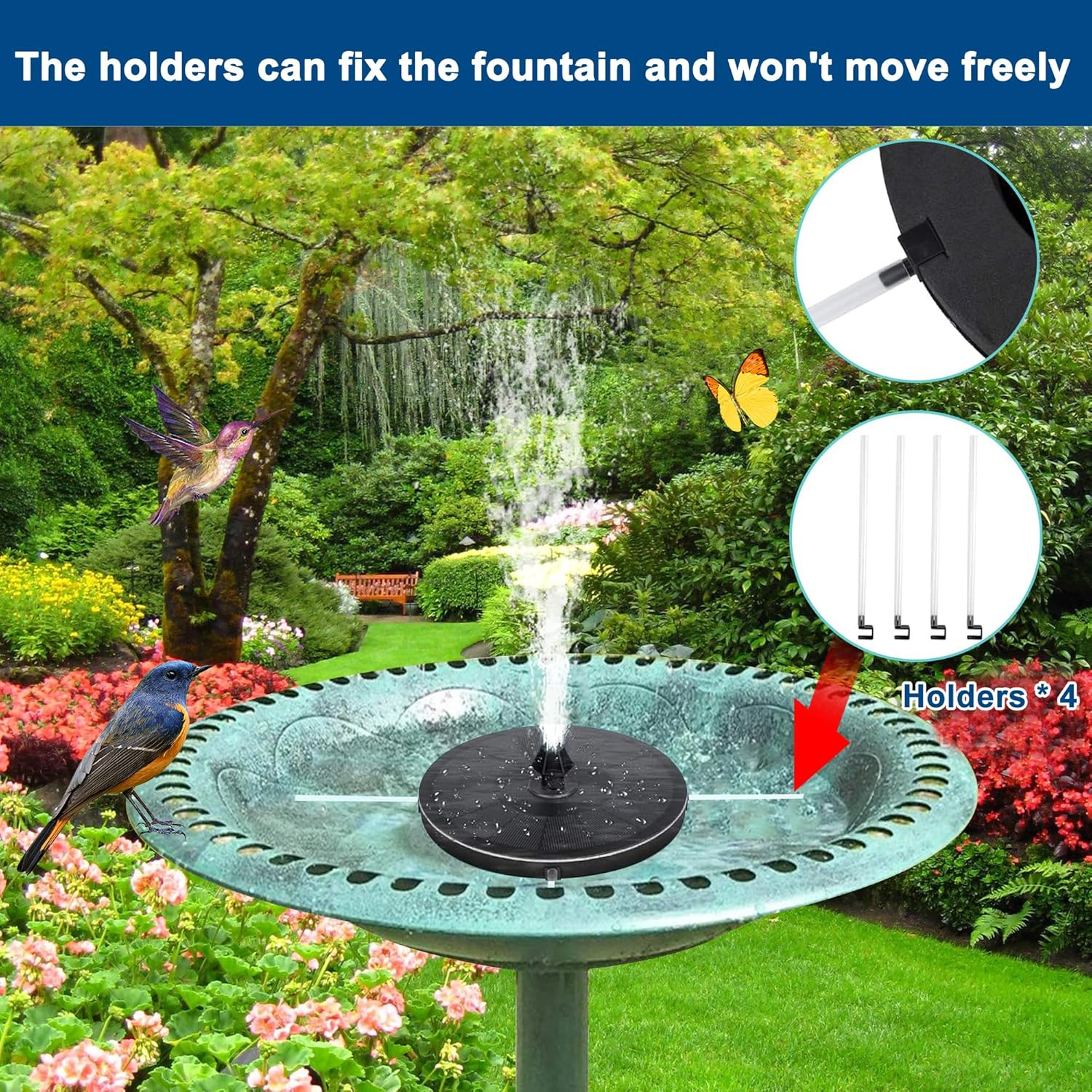 Binager Bird Bath with Solar Powered Fountain for Outsides Garden, 28 Inch Copper Birdbath with Solar Water Fountain Bird Bath Bowl for Outdoor Pool Yard Hotel Landscape Decor image number 3