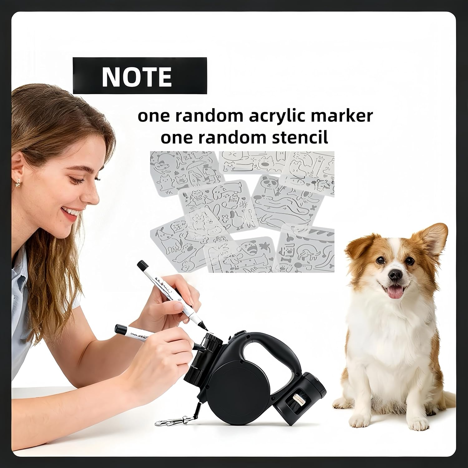 LIN&Eacute;OCT Retractable Dog Leash for Night Walking, with LED Light & Custom Drawing Area, 5M Lead for Small Medium Dogs (Black) image number 5