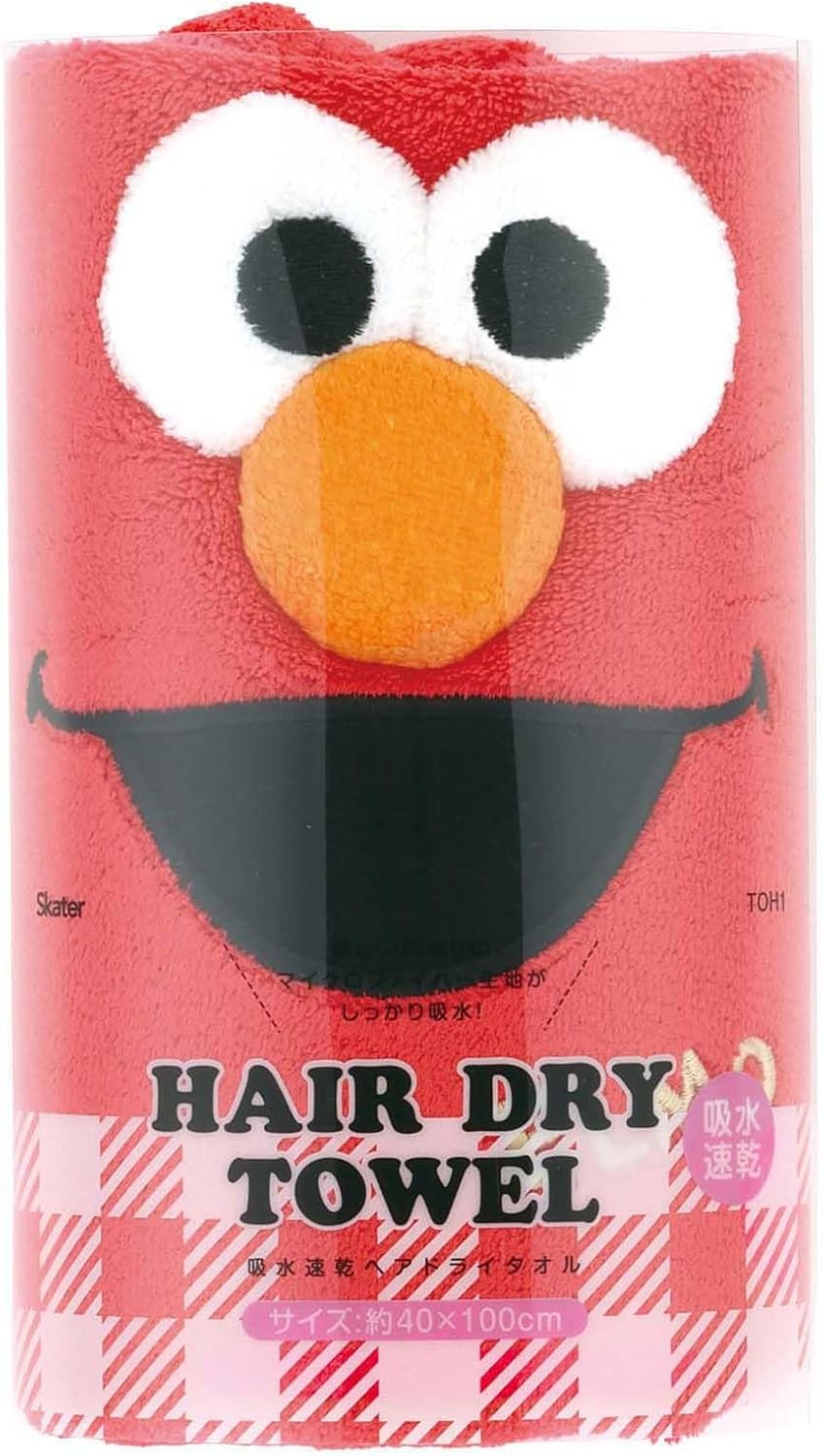 Skater TOH1-A Water Absorbent, Quick-Drying, Hair Drying Towel, Elmo, Sesame Street, Length 15.7 X Width 39.4 Inches (40 X 100 Cm) image number 5