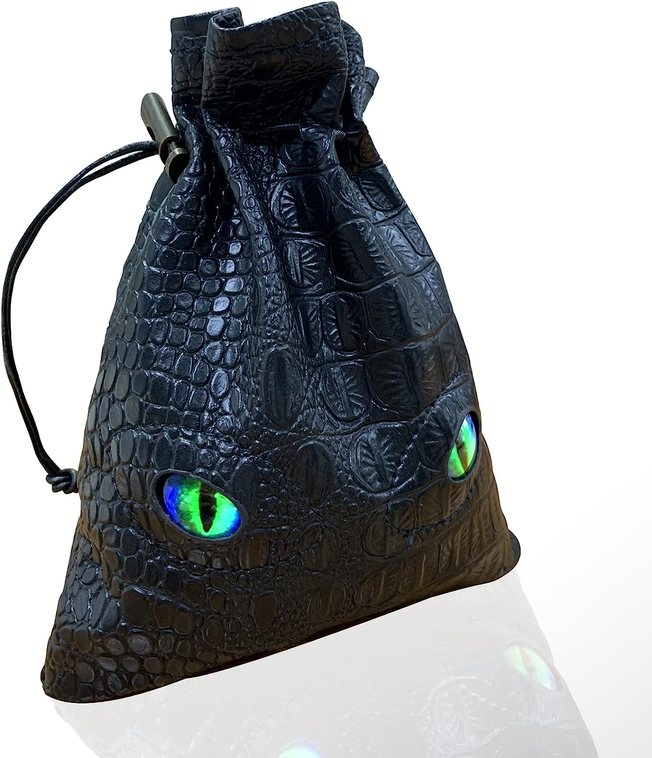 Black DND Dice Bag, DND Dice Bag with Green Eys Can Hold 6 DND Dice Sets, Fire Dragon Leather Coin Bag, Glows Green Light in Eyes, Suitable for DND, Fantasy RPG Game Accessories, Dice Not Included image number 4