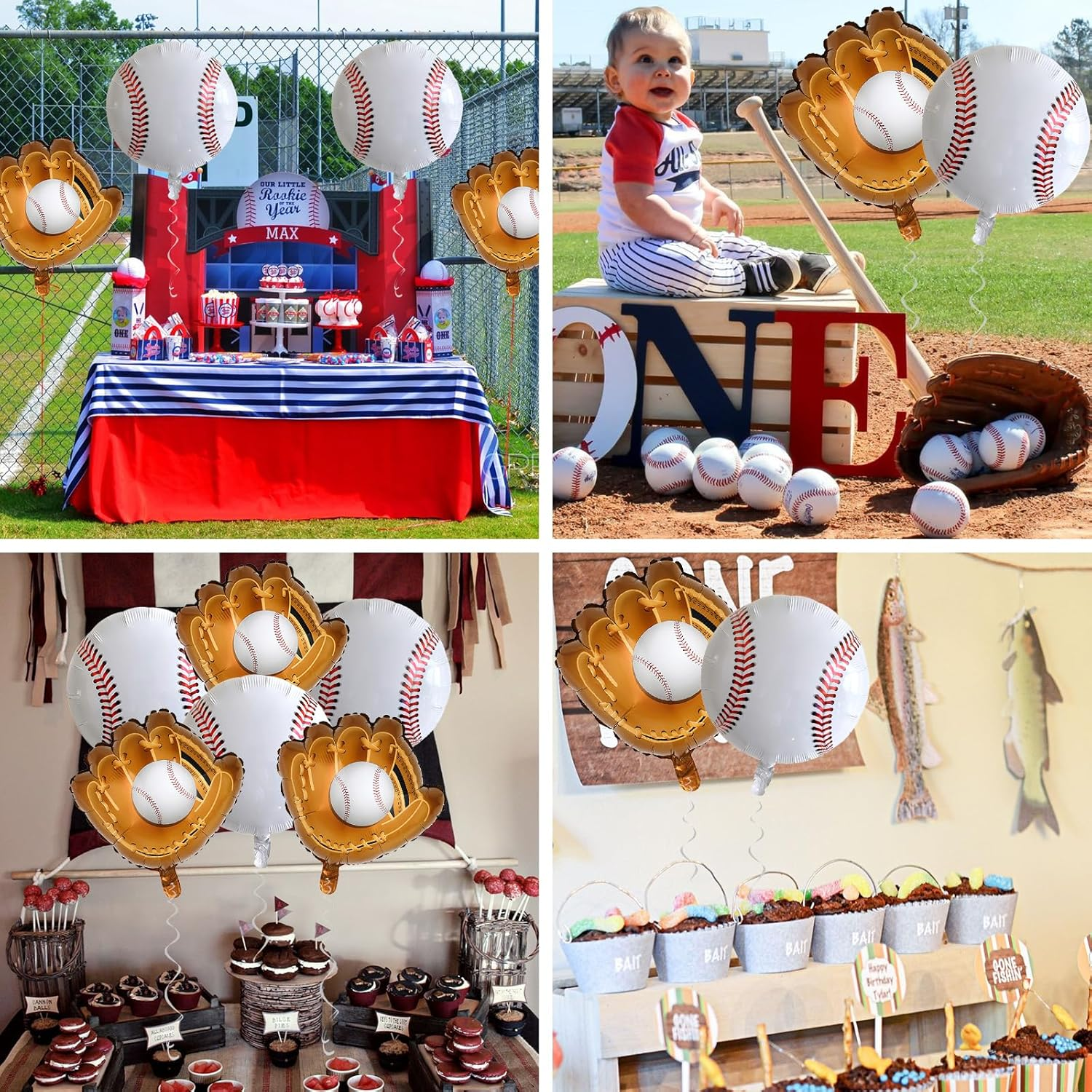 Baseball Balloons, Pack of 6 18 Inch Baseball Foil Balloons Baseball Glove Balloons Sports Foil Balloons Helium Balloons Birthday Decoration Party Decoration for Boys Children