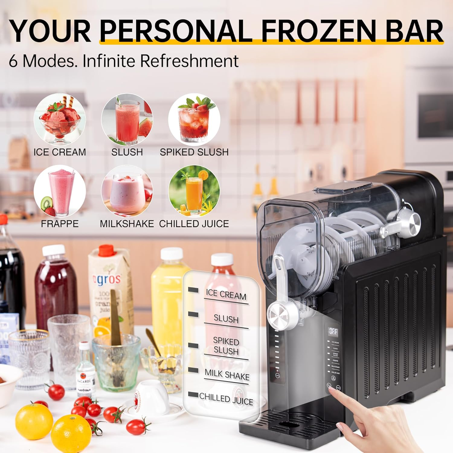 KTX 2.6L Frozen Drink Maker &ndash; 6-In-1 Slushie & Ice Cream Machine with Auto-Clean, Temp Display, No Ice Needed | Smoothies, Milkshakes, Frapp&eacute;s, Cocktails, Slushies, Ice Cream image number 6