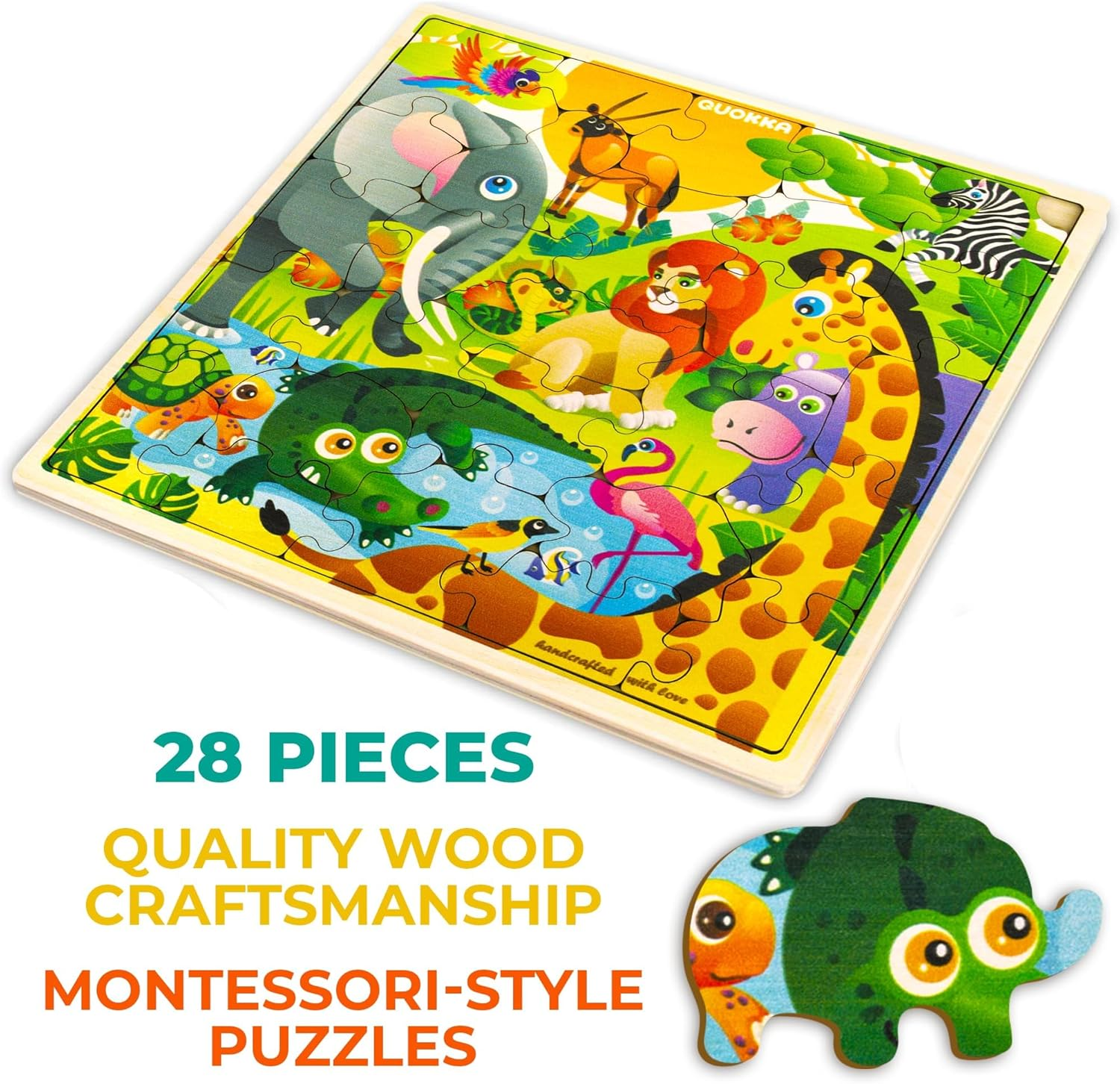 QUOKKA Wooden Africa Puzzles for Kids Ages 3-5 &ndash; 28 Pieces Toddlers Kids Puzzles Ages 4-8 Year Olds &ndash; Wood Africa Toys for Children 6-8 Yo - Farm image number 4
