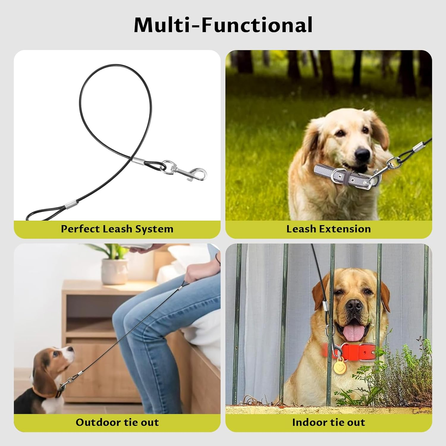 2 Pack Chew Proof Dog Leash, 66Cm/26 Metal Cable Lead, No Tangle Multiple Dog Leashes for Small Medium Large Dog, Heavy Duty Leash Extender for Collars & Harnesses image number 6