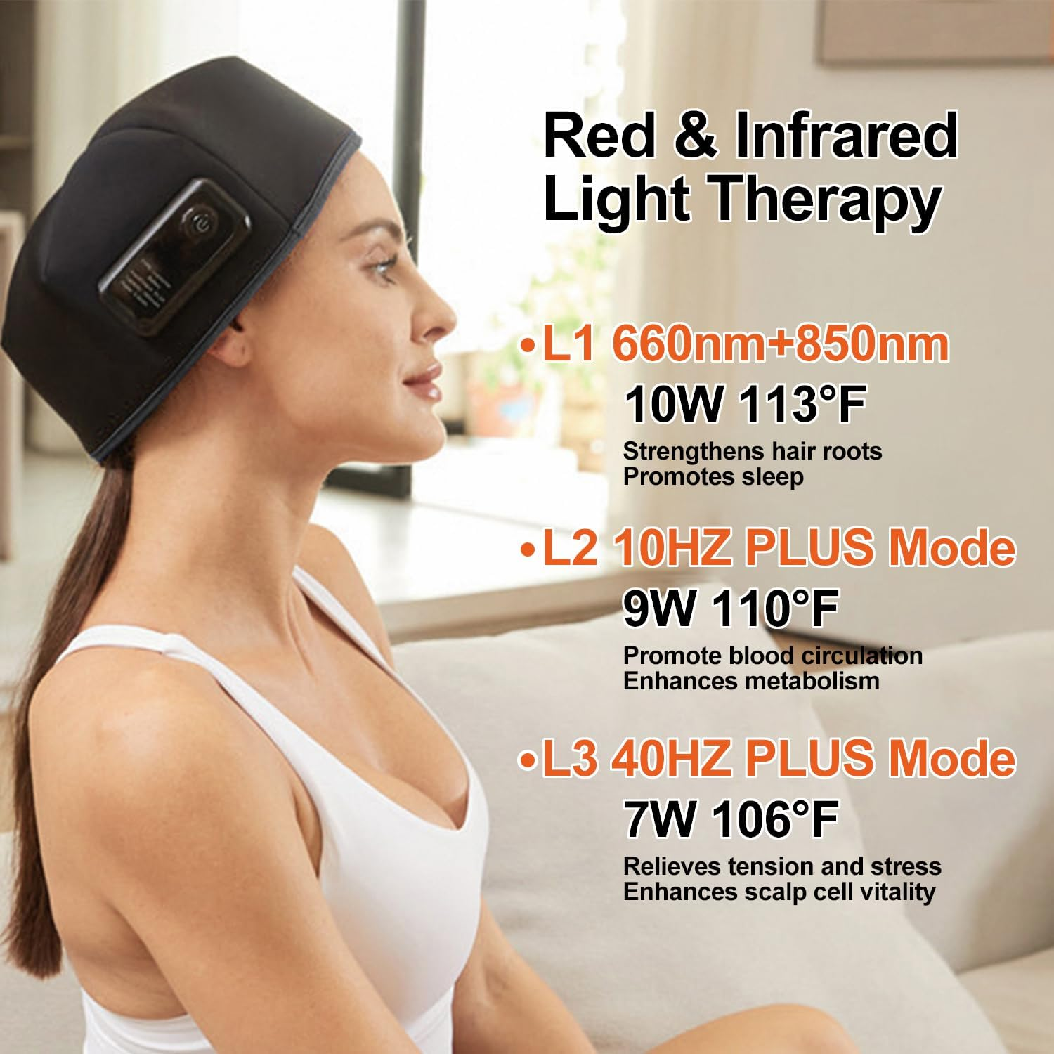 Red Light Hair Growth Beanie, Revitalize Your Hair with the Power Laser Hair Growth Cap, Red Light Laser Hair Growth Cap, Red Light Hair Growth Hat (Wireless) image number 2