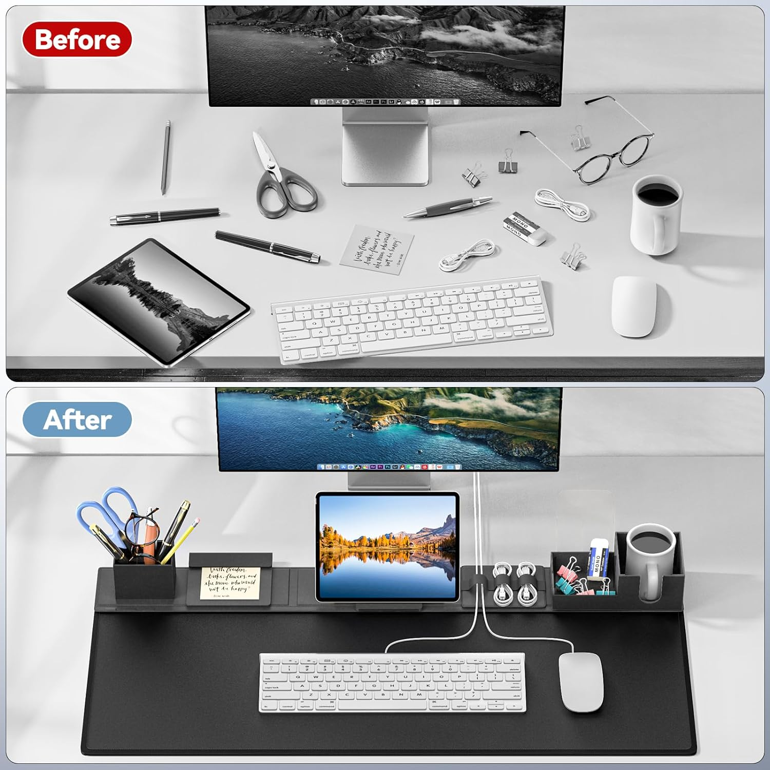 KDD Desk Pad and Organizer Set, 6 in 1 Mouse Mat with Magnetic Desktop Storage Accessories DIY Feature for Phone and Tablet Stand/Cup Holder/Card Holder/Pen Holder/Cable Management for Office and Home image number 5