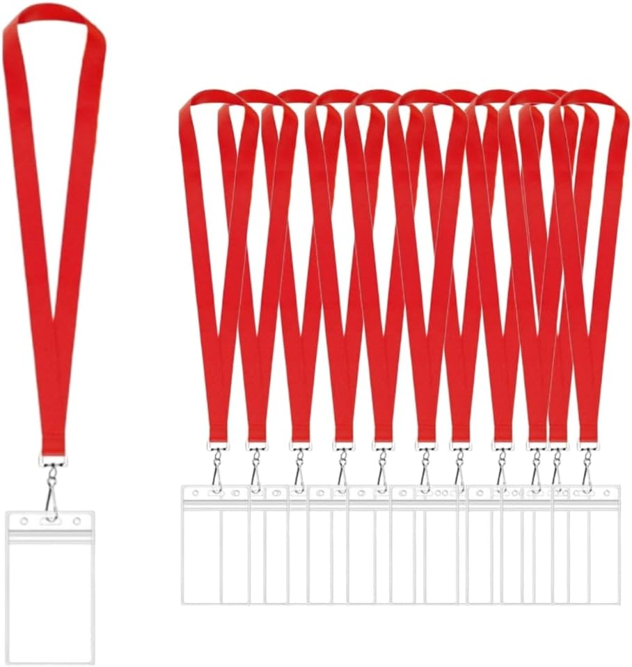 ID Badge Holder Lanyards with Clear Plastic Card Holder, 12 Pack, Red AUPOINT