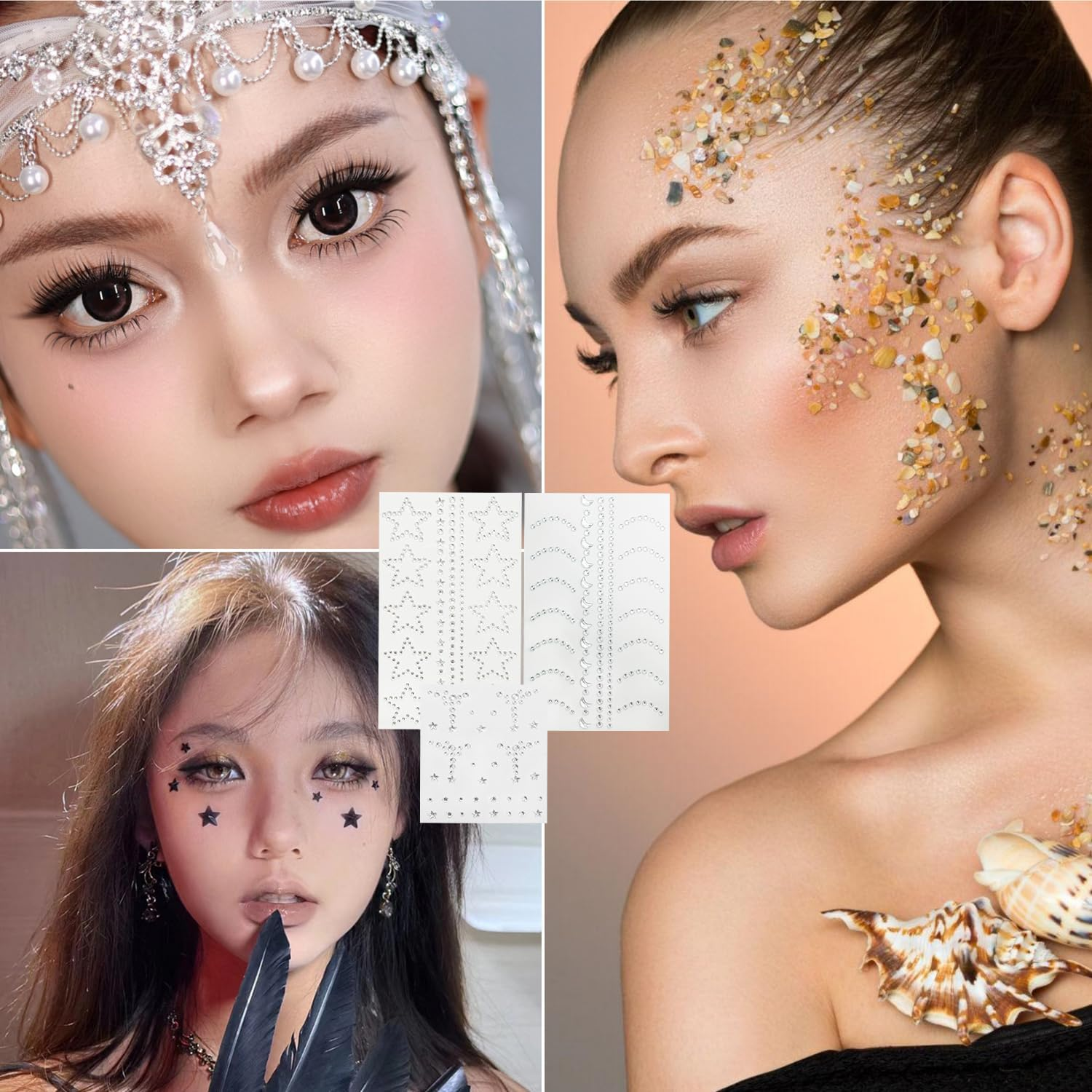 Taicols Face Gems Hair Jewels, Self-Adhesive Eye Rhinestones DIY Stick-On, Body Crystals Pearls for Makeup, Crafts, Self-Adhesive Rhinestones & Pearls Kit, Body Jewels for Cosplay/Festival DIY Makeup image number 4