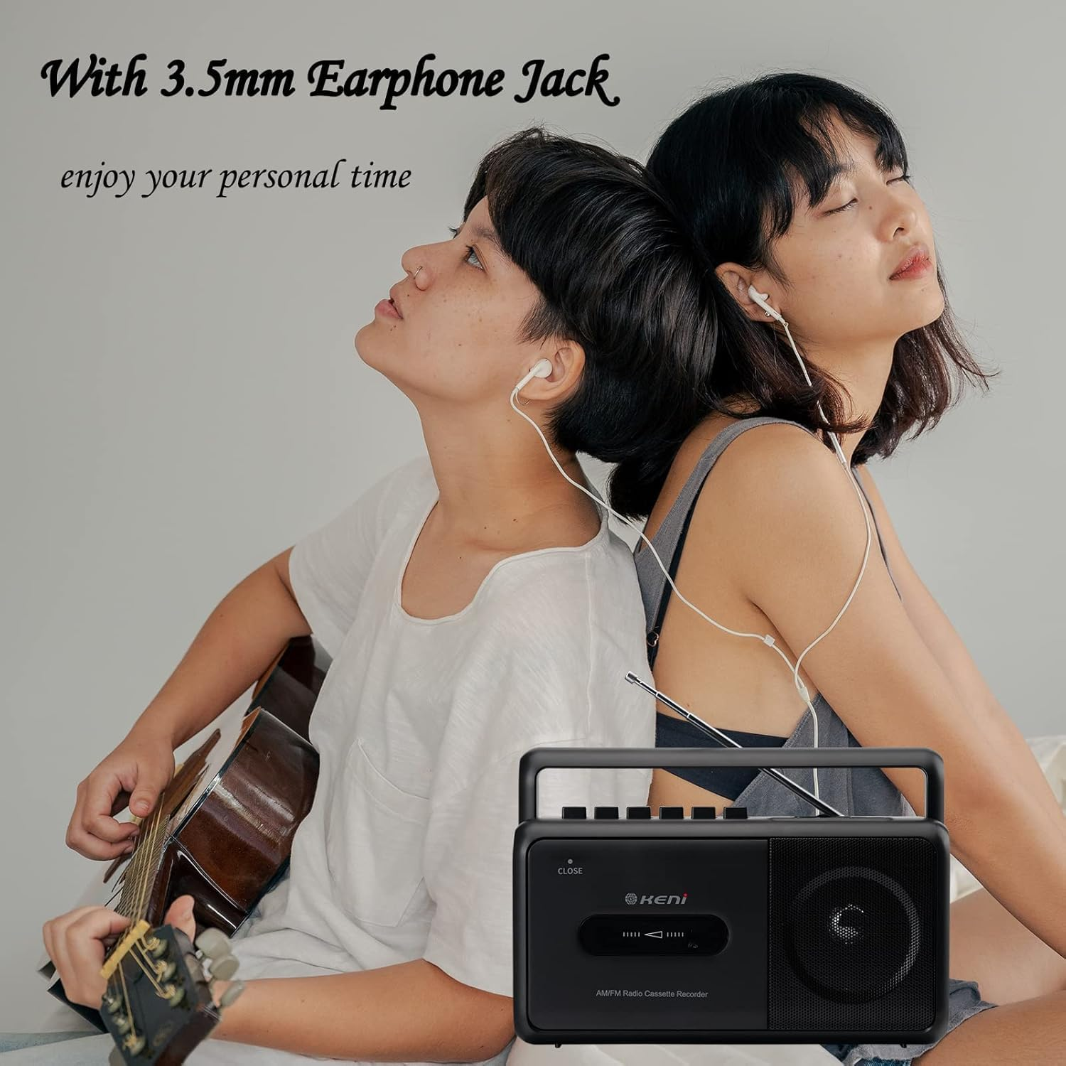 G Keni Portable Cassette Player Boombox with AM/FM Radio Stereo, Cassette Recorder, Headphone Jack, Battery or Mains Power, Black, Stereo Output, Auxiliary Connectivity image number 4