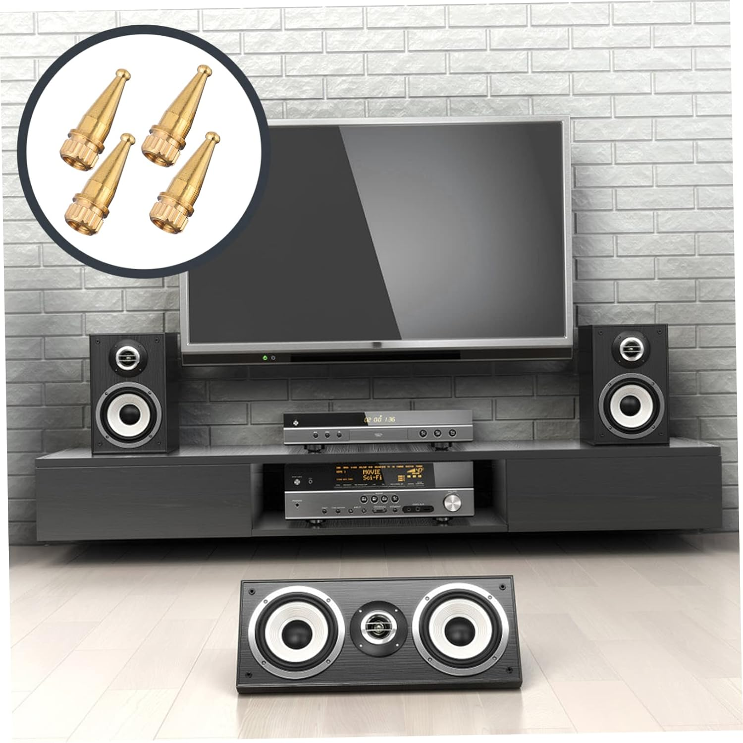 LAPYAPPE 4Pcs Copper Speaker Spikes Feet Pads for Floor Standing Audio Isolation Stand, Hifi Amplifier and Turntable Support, Gold Metal Vibration Absorber for Home Theater Use