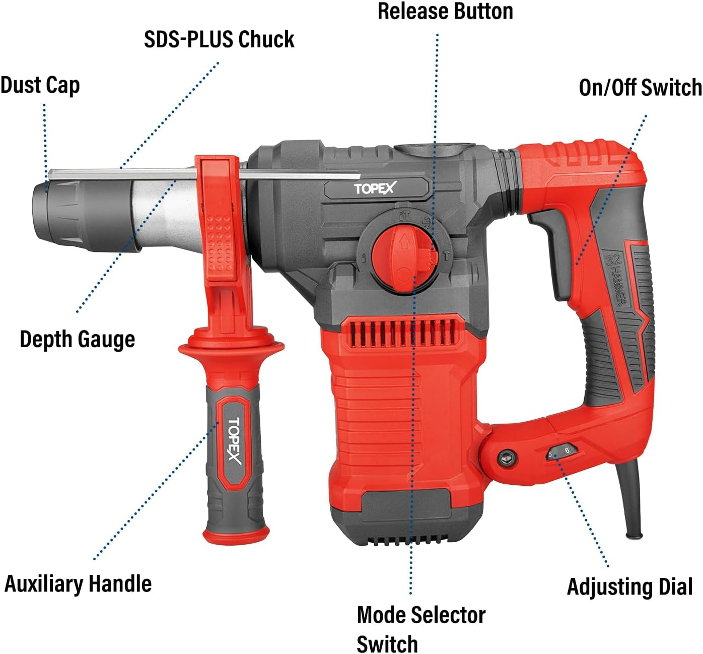 TOPEX 1500W SDS plus Rotary Hammer Drill Havey Duty Impact Hammer