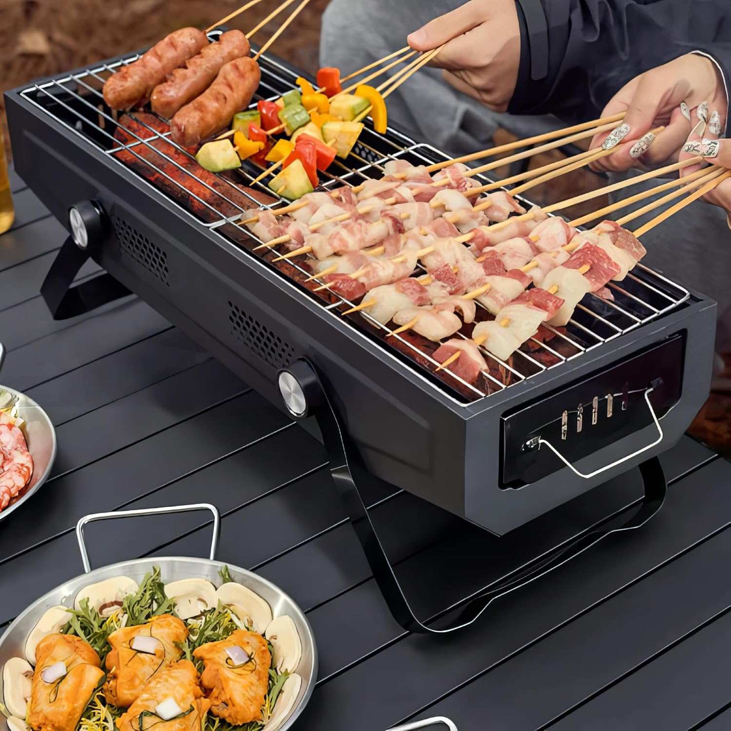 Ausleecostbay Portable Barbecue Charcoal Grill Stainless Steel Folding BBQ Tool Kits for Outdoor Cooking Camping Hiking Picnics Tailgating Backpacking or Any Outdoor Event (Grey) image number 4