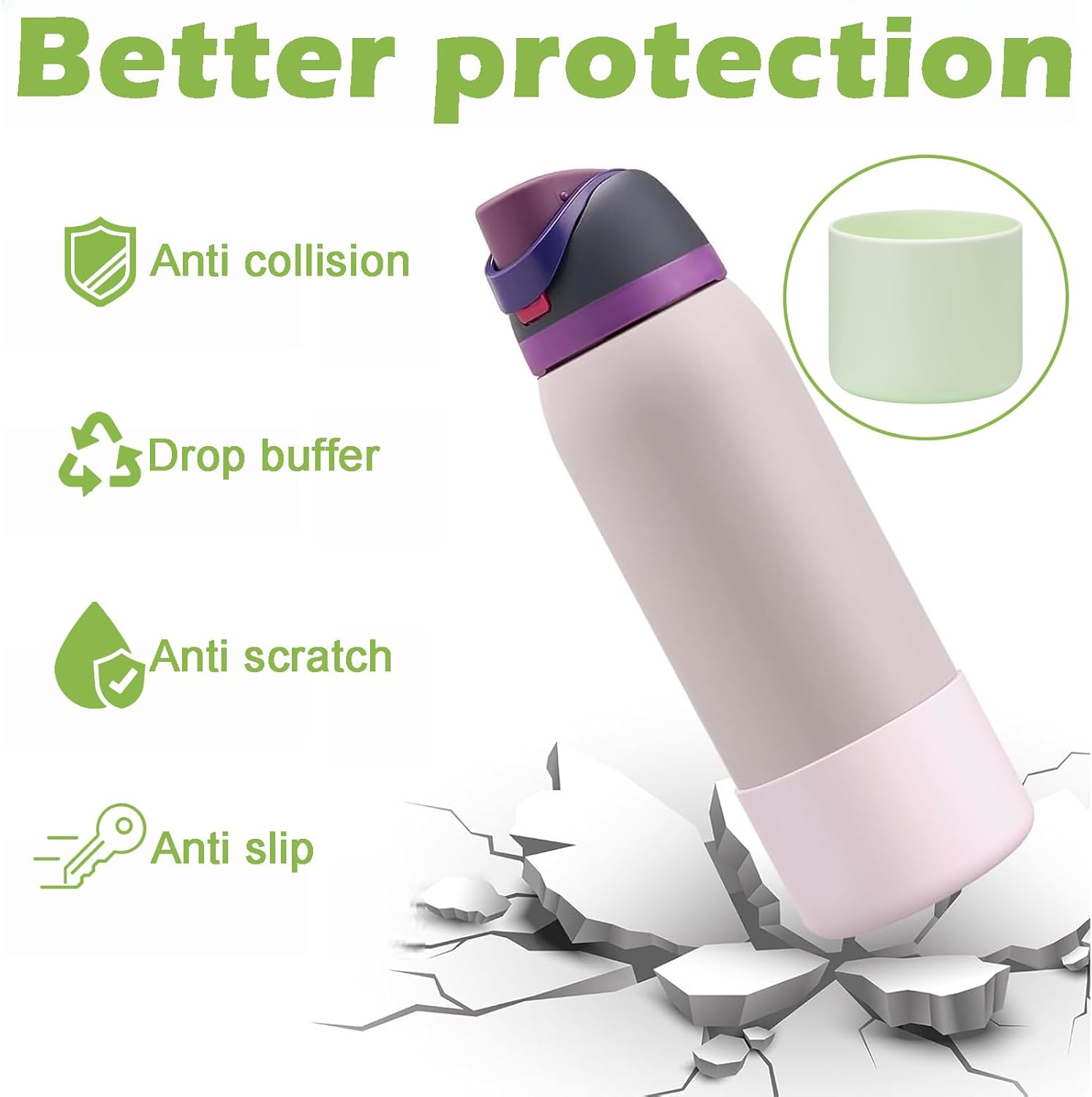 Rylaxzon 2 Pack Boot for Owala Freesip Bottle, Bottle Boot for Owala 24 Oz Silicone anti - Slip Bottom Bumper Protector Sleeve for Twist & Flip Stainless Steel Water Bottles (Pink and Mint) image number 1