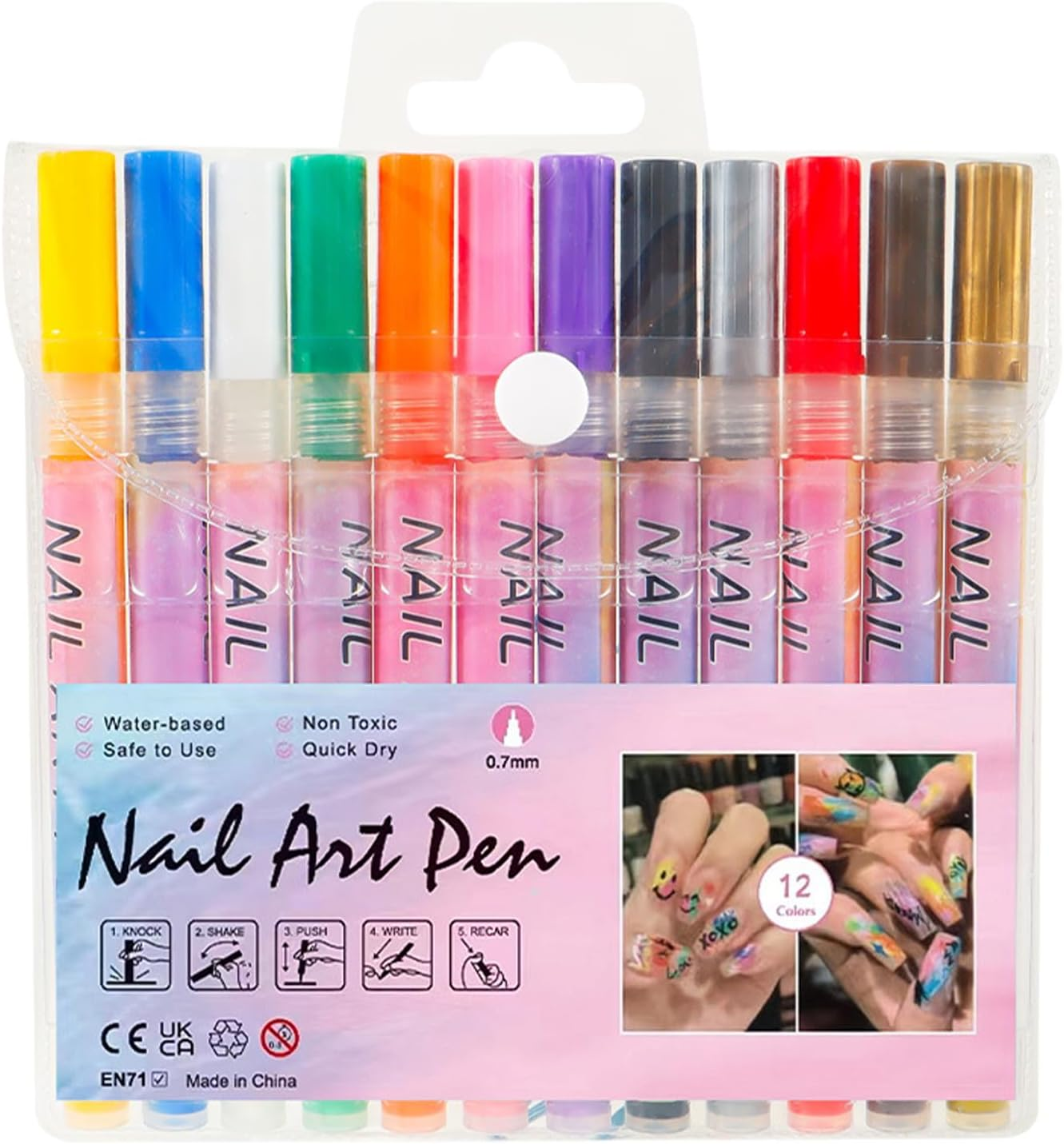 Nail Polish Pens for Women,12 Colors Waterproof Nail Polish Art Pens | 0.5Mm Toes Top Drawing Markers Graffiti Set for Thin Detail image number 3