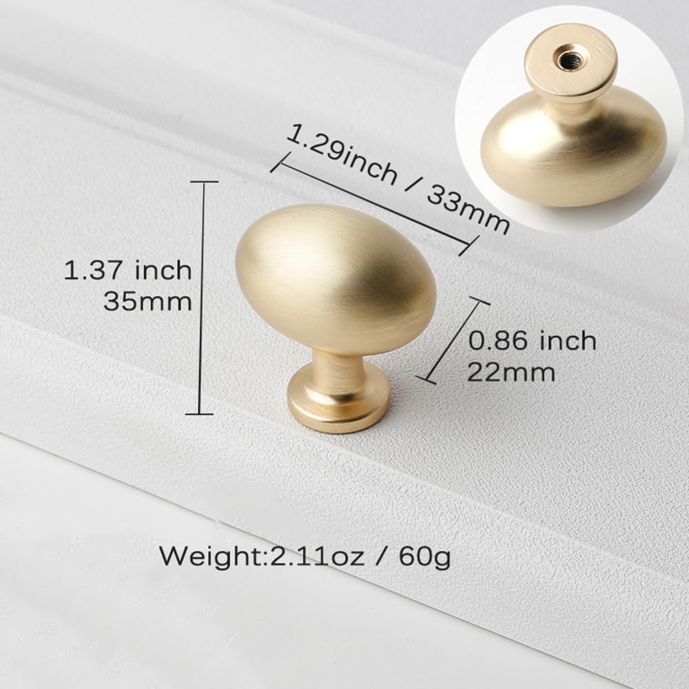 8 Pack Gold Cabinet Knobs 1.3" Brushed Gold Egg Drawer Knobs Zinc Alloy Single Hole Pulls for Dresser 33Mm Oval Cupboard Handles for Kitchen Wardrobe Cabinet Bathroom Hardware (8, Brushed Gold) - 4, Bright Silver image number 4