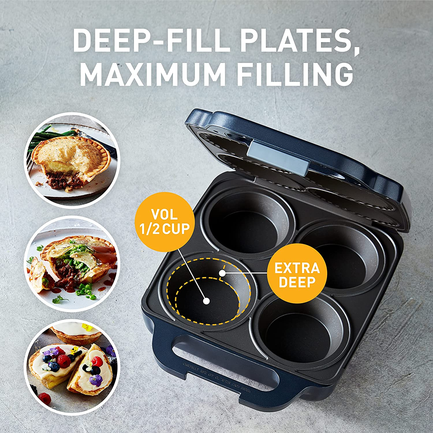 Sunbeam Pie Magic 4 up | Electric Pie Maker, Deep-Fill Plates Make 4 Traditional-Sized Crispy Pies, with Pastry Cutter for Perfect Portions & Pie Maker Recipes E-Booklet, Grey image number 4