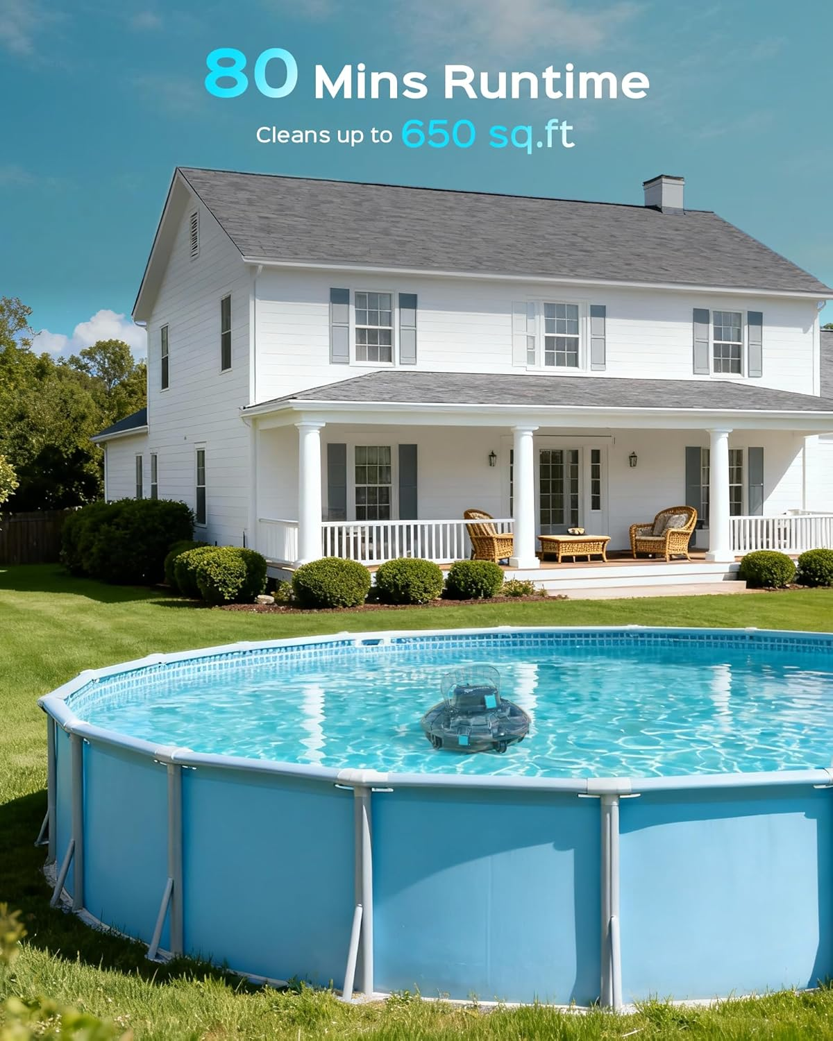 Winny Cordless Pool Cleaner Robot for above Ground Pools with Powerful Suction, 180 Micron Dual Filtration, Auto Self-Parking, 80-Min Runtime, Lightweight & Rechargeable (Transparent Gray) image number 2