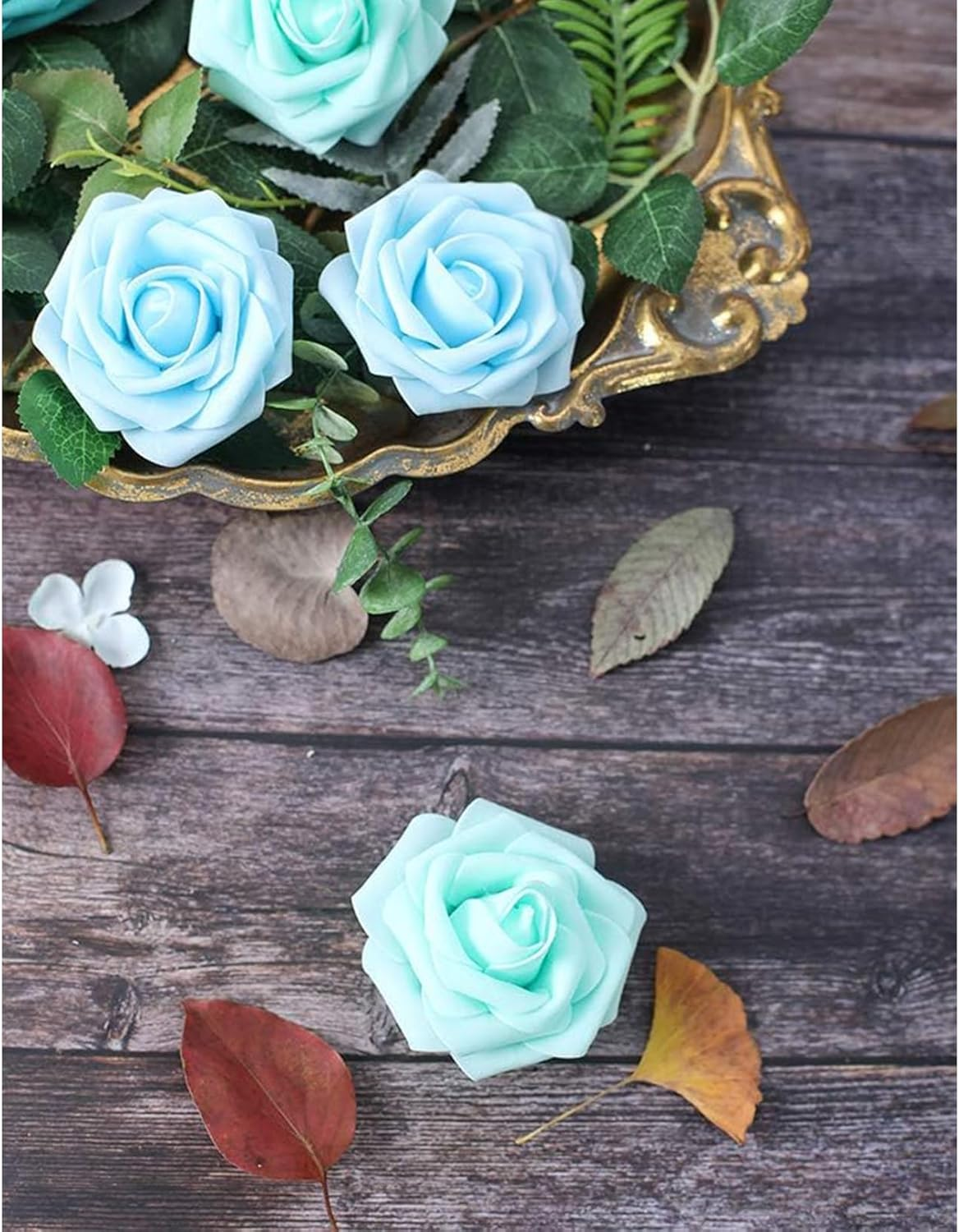 UKKQES Artificial Flowers 25Pcs Real Looking Foam Fake Roses with Stems for DIY Wedding Bouquets Bridal Shower Centerpieces Floral Arrangements Party Tables Home Decorations (Light Blue) - D Red 50 image number 2