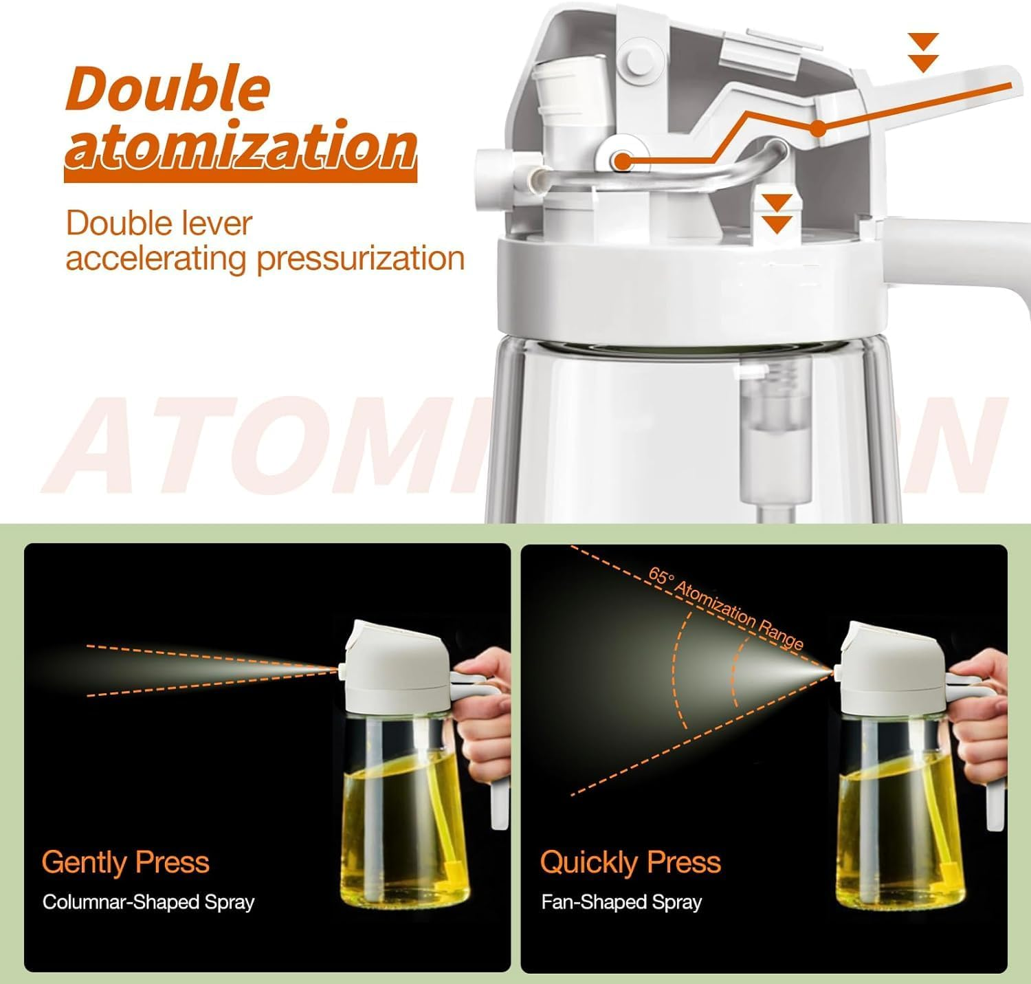 GHOST MONKEY Oil Sprayer for Cooking, 2 in 1 Olive Oil Dispenser Bottle for Kitchen, 470Ml Glass Oil Bottle with Premium Nozzle, Food-Grade Oil Mister for Air Fryer, Salad, Frying, BBQ (GREEN) - Black image number 4