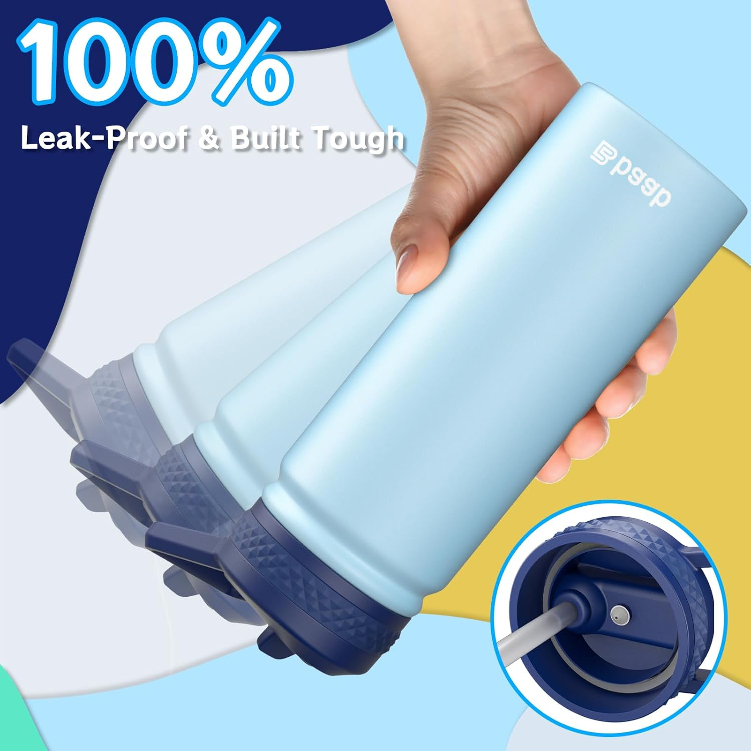 Baab 18Oz Kids Water Bottle, Insulated Water Bottle with Straw & Stickers, 18/8 Stainless Steel Vacuum Leakproof Kids Water Straw Cup for Sports Travel & School (Light Blue, 1 Pack) image number 4