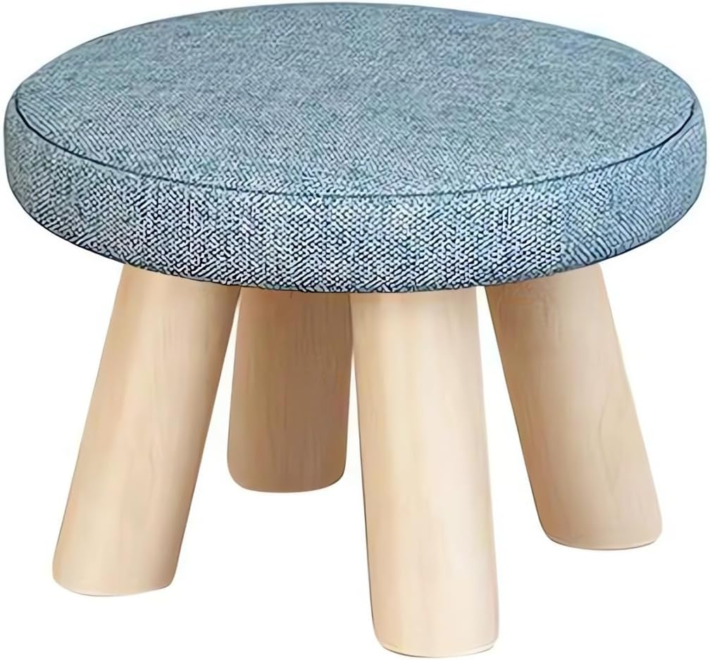 Modern Wooden Footstool with Fabric Seat, 26 X 26 X 17 Cm, 100 Kg Capacity, Grey/Blue Ottomans A266 (Y Blue) image number 1