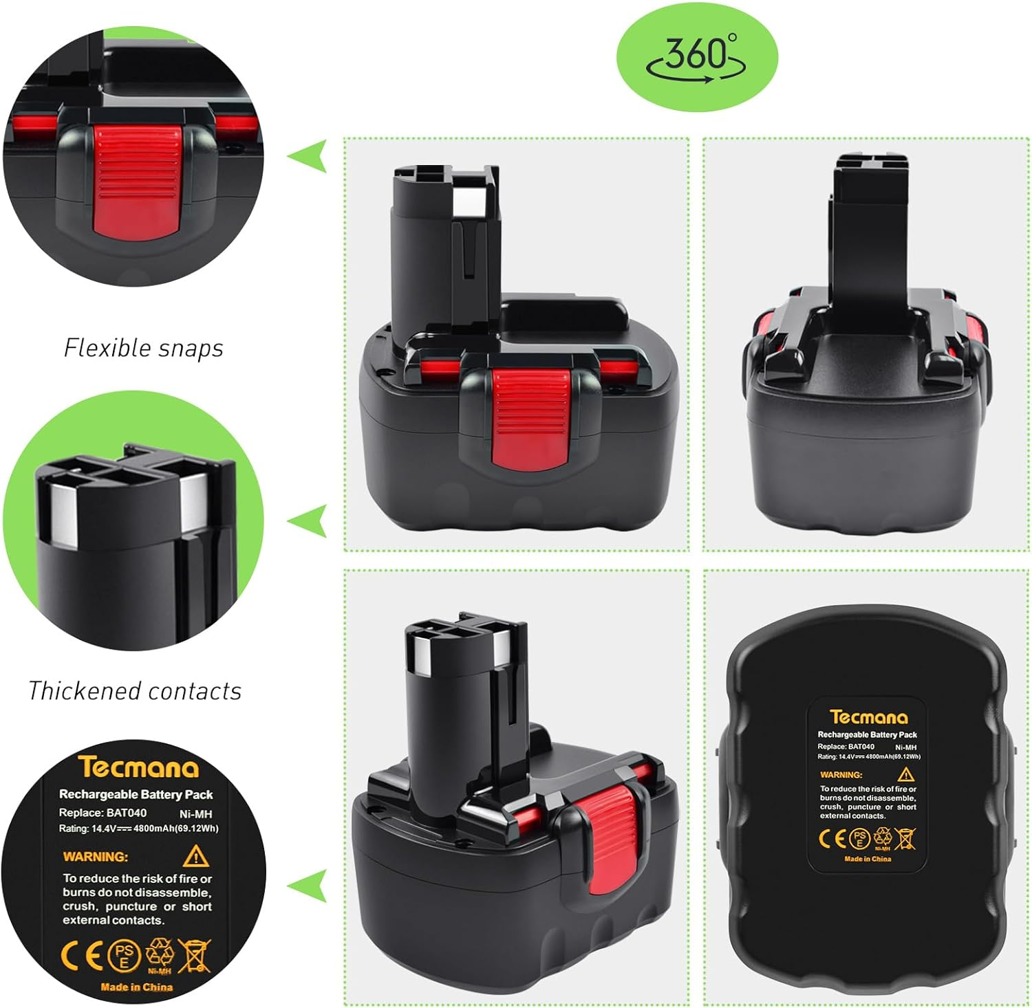 Tecmana 14.4 V 3.5 Ah Replacement Battery for Bosch 2607335275 2607335276 2607335533 2607335465 2607335678 2607335685 26073. 35711 BAT038 BAT040 BAT041 BAT140 BAT159 image number 1