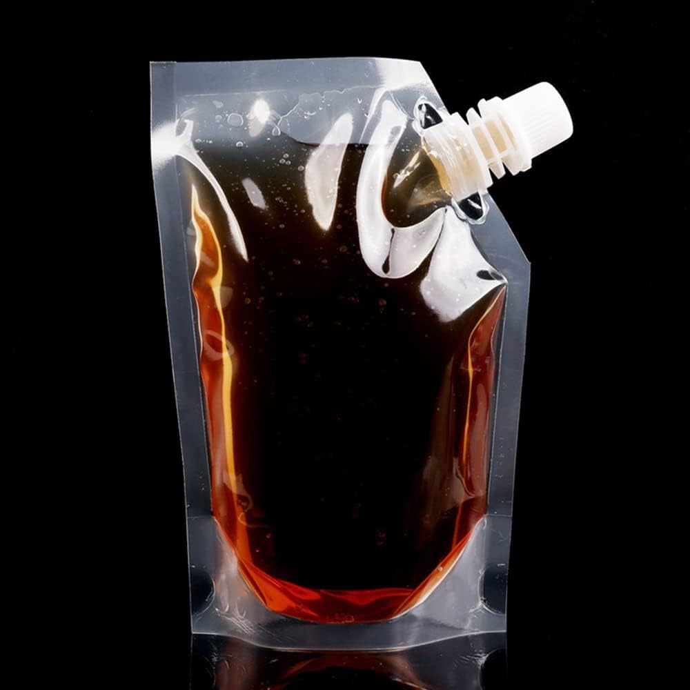 10Pcs 500ML Clear Plastic Spout Flask Bladder Bags Pouch Leak Proof Cap Party image number 1