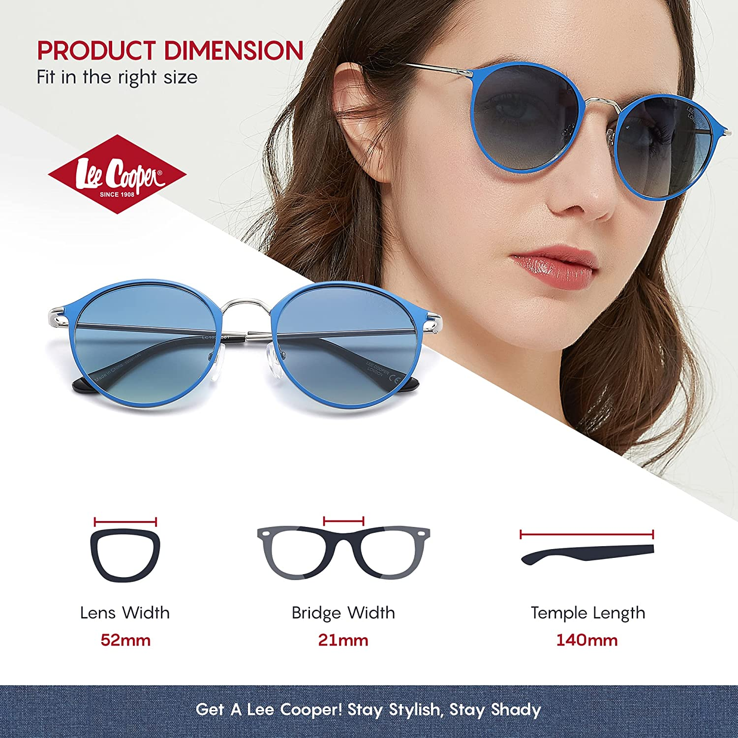 Lee Cooper Classic round Sunglasses for Women 100% UV Blocking Metal Frame Sunnies image number 4