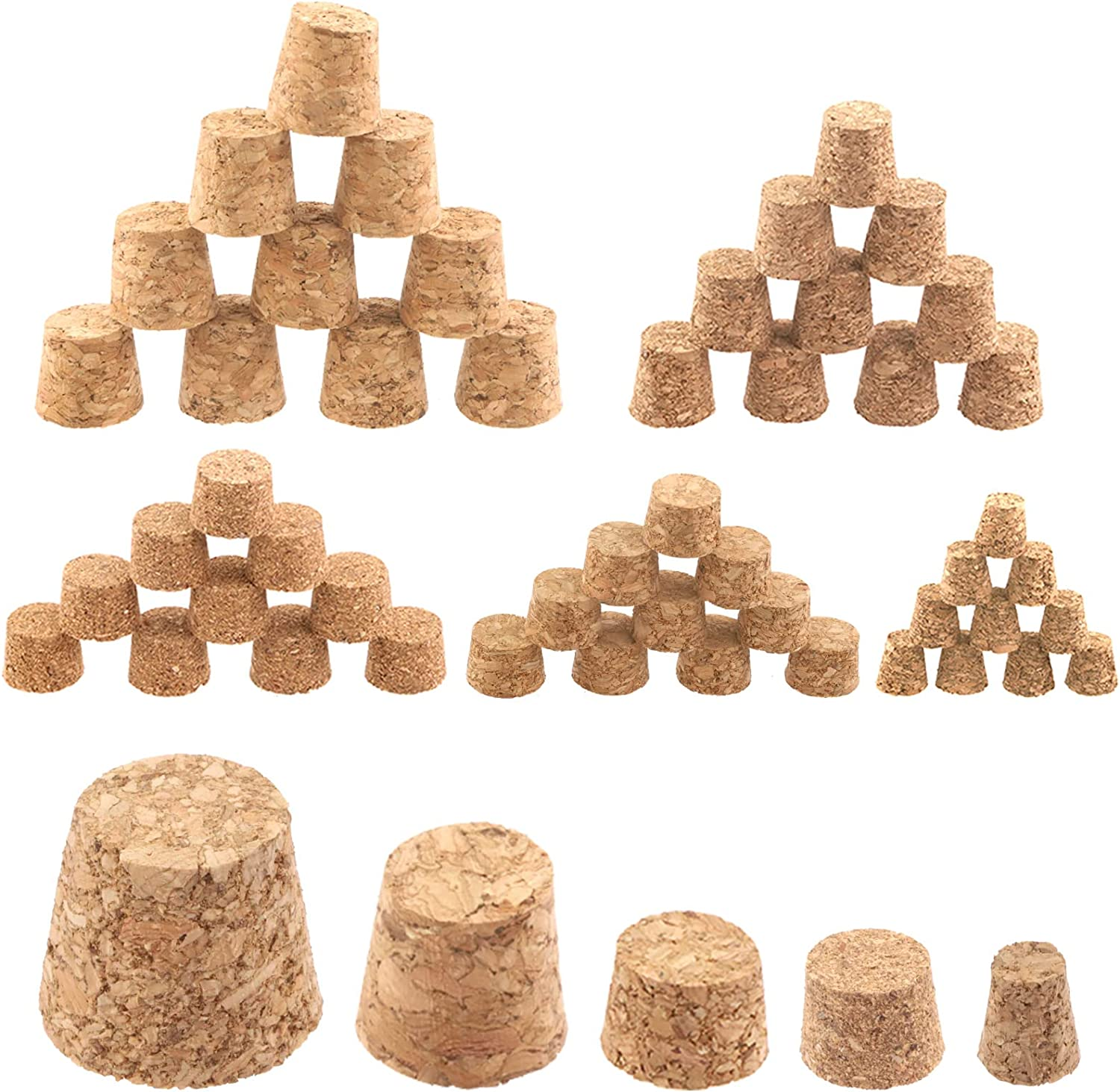 100Pcs 5 Sizes Mini Cork Stoppers Tapered Cork Plugs Small Corks Assortment Wooden Replacement Assorted Corks for Craft Glass Jars Wine Bottles image number 2