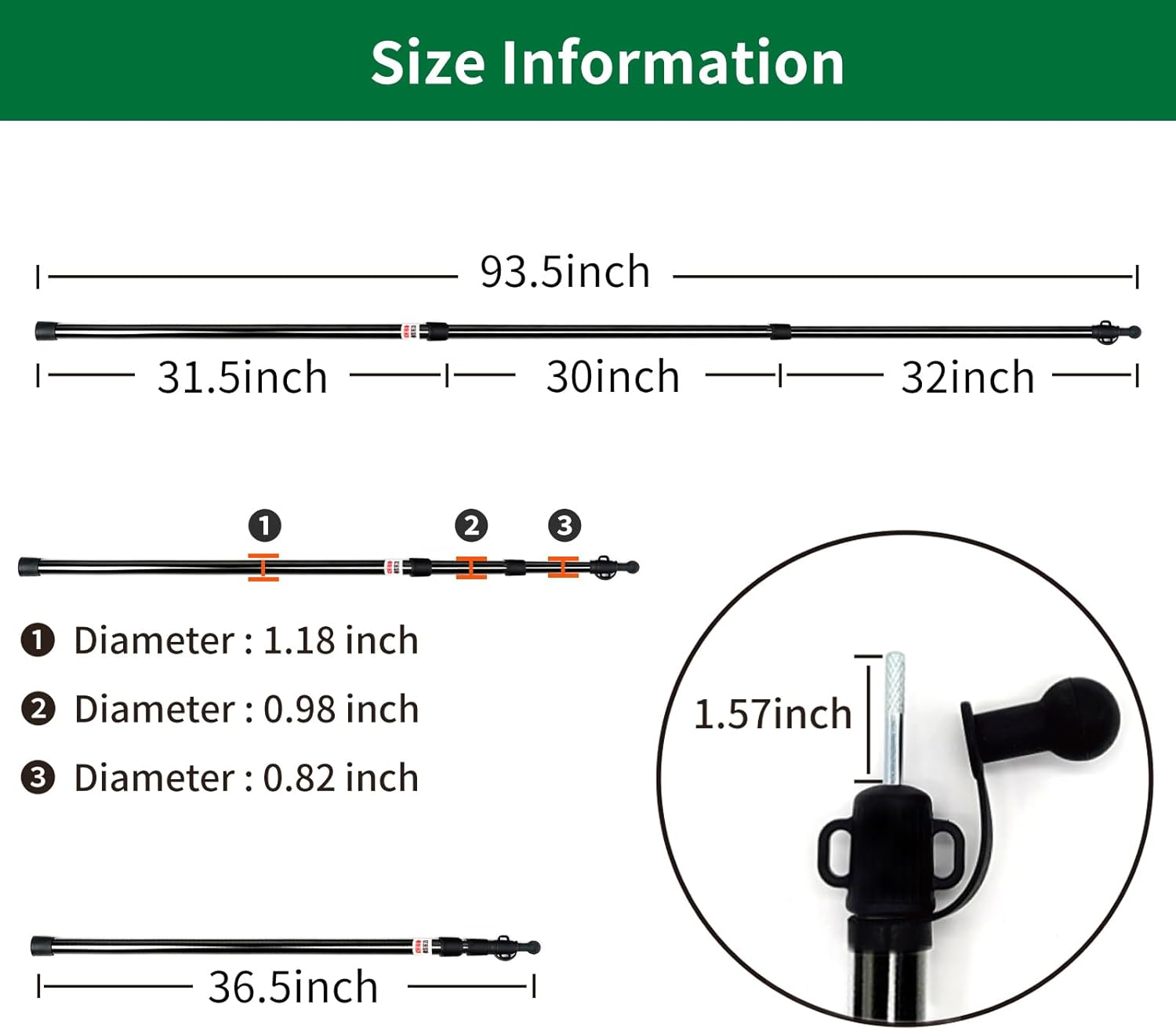 Telescoping Tent Poles - Adjustable Aluminum Camping Tarp Poles Heavy Duty Rods for Tent Fly, Awning, Outdoor Canopy, Hiking, Backpacking, Rainfly Shelter, Set of 2 (Black)