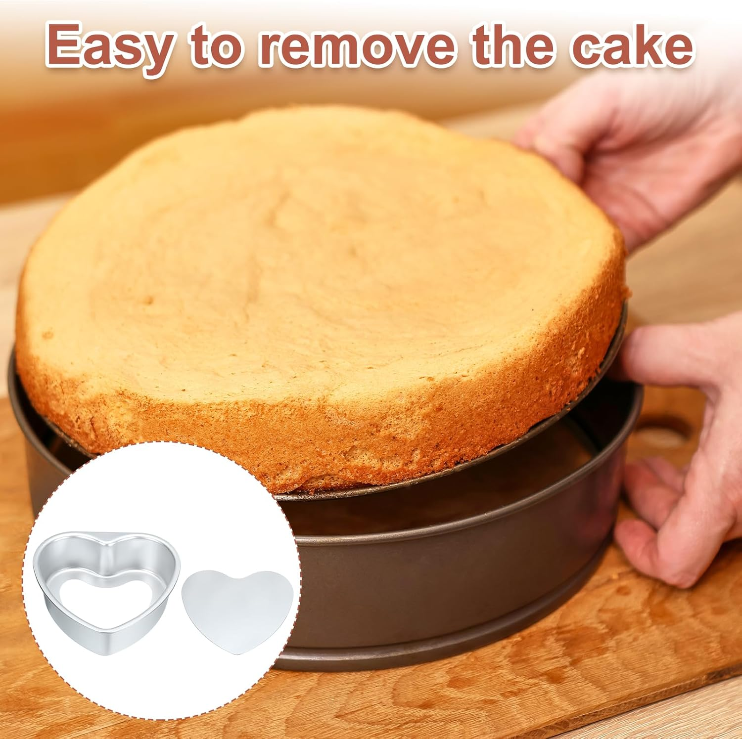 Sourcing Map Non-Stick Heart Cake Pan 6.3"X5" Aluminium Alloy Heart Cake Baking Pan with Removable Bottom- for Wedding Birthday Christmas Cake Baking, Silver Tone image number 1