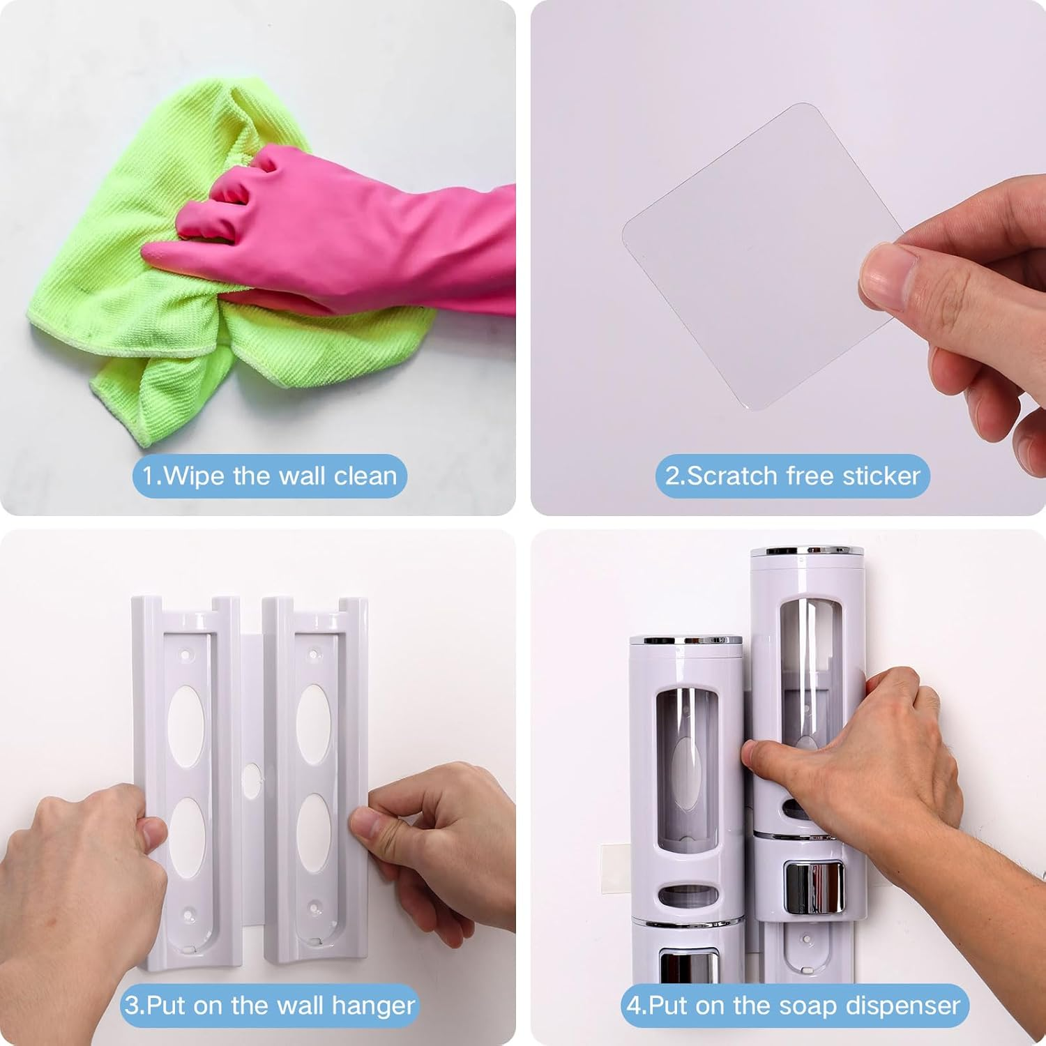 2Pcs/3Pcs Shower Soap Dispenser Wall Mounted 400Ml Shampoo and Conditioner Dispenser Adhesive Handwashing Fluid Dispenser Rest Room Washroom Toilet Soap Dispenser for Bathroom Hotel (2 Chamber) image number 5