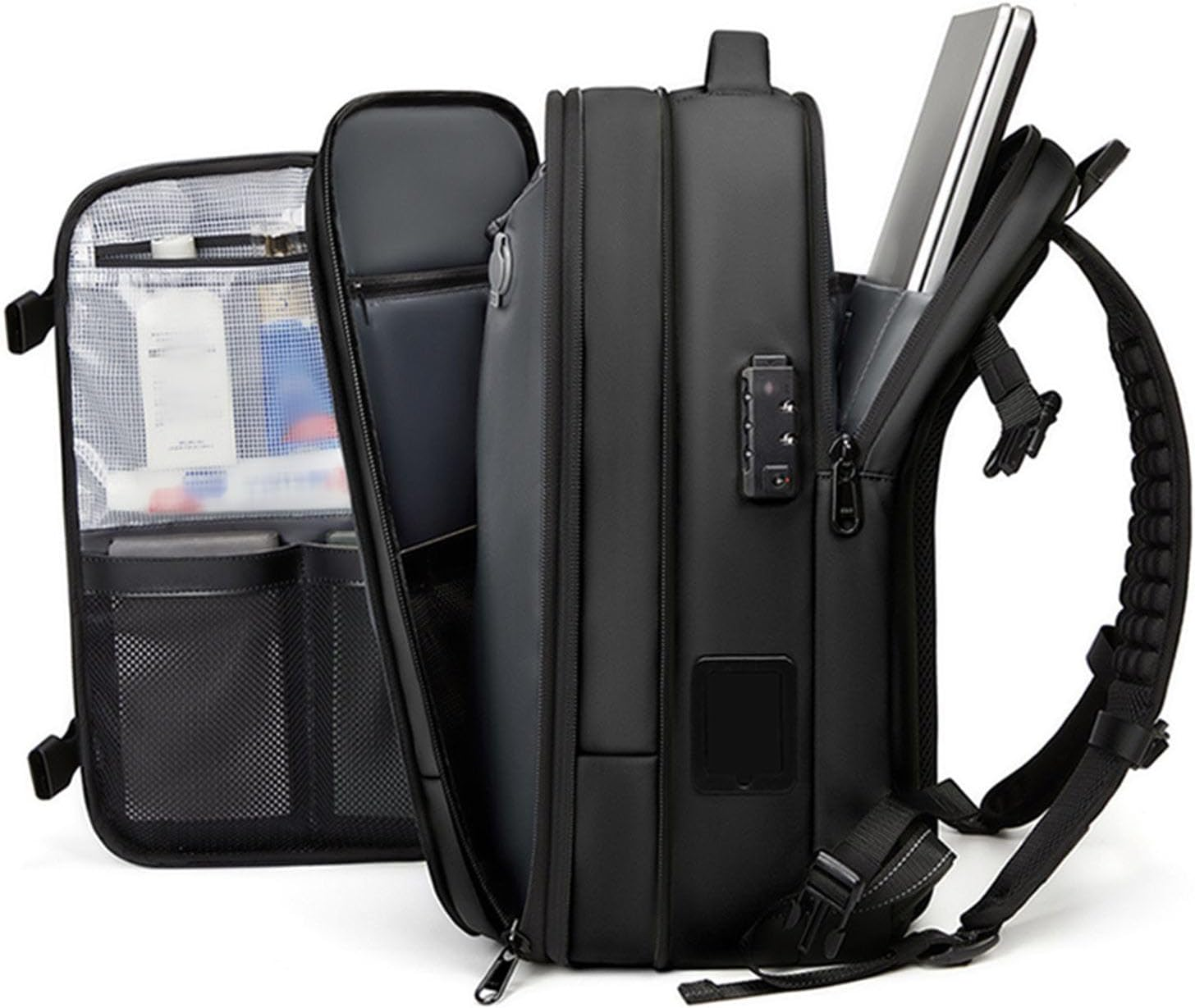60L Vacuum Backpack Water Expandable with Password Lock & Type C Interface for Travel, 17 Inch Laptop Bag