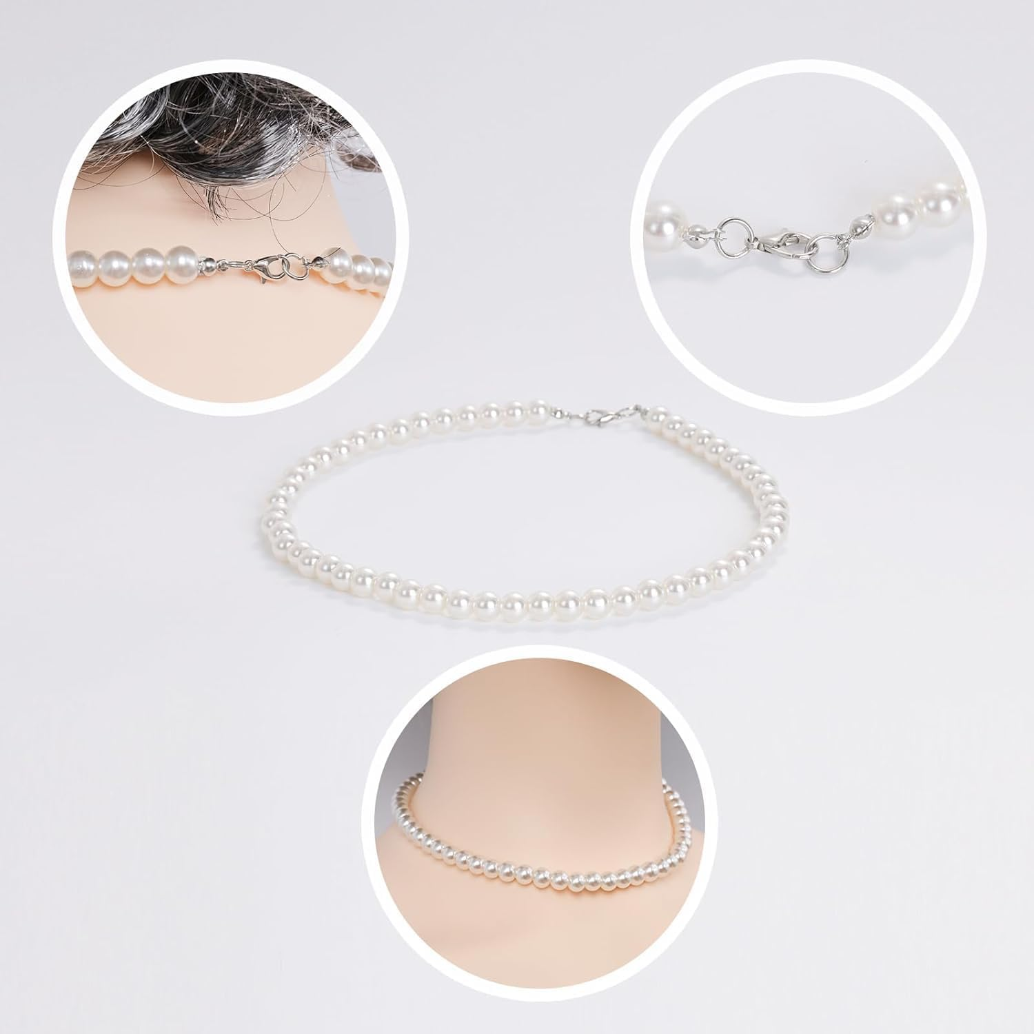 Old Lady Cosplay Set, Grey Granny Wig Curls Necklace and Fake Eyeglasses Set,Halloween Masquerade Party Witch Decoration 100 Days of School Event image number 1