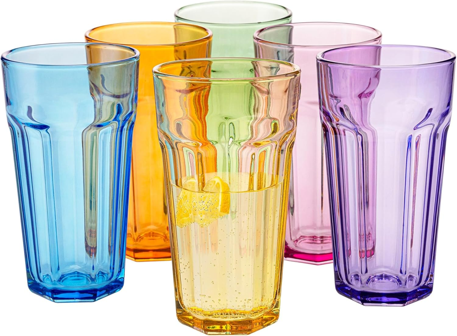 TREND for HOME -Gigi Rainbow Blast Mix Large Drinking Glasses 700 Ml Cocktail Glasses Set of 6 Iced Coffee Glasses Large Long Drink Glasses XXL Colourful Glasses Lemonade Glasses Juice Glasses