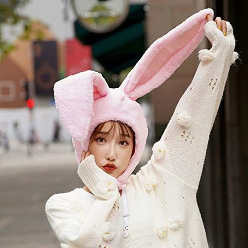 Cute Bunny Hat Ears Fun Plush Hood Women Costume Winter Hats Super Warm Soft and Cozy