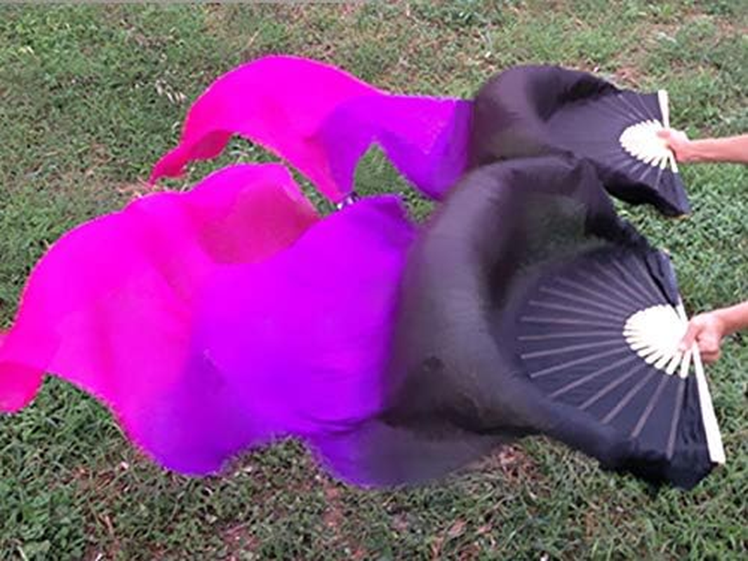 KIKIGOAL 1 Pair(Left+Right) Women Real Silk Belly Dance Fan Veil, Length 180Cm Width 90Cm image number 6